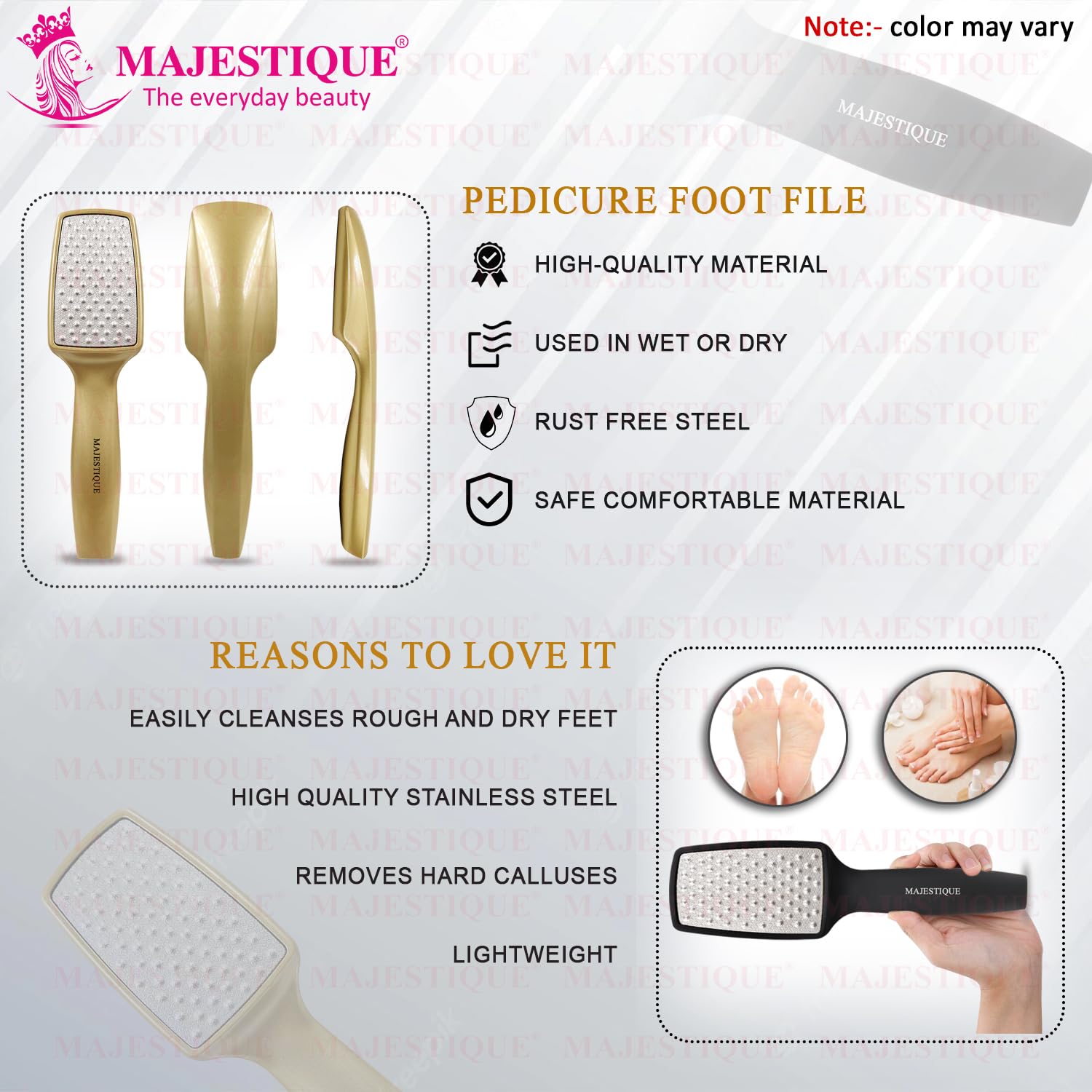 MAJESTIQUE Professional Pedicure Foot File & Callus Remover - Laser-Cut Stainless Steel Foot Scrubber for Dead Skin Removal - Safe & Effective Leg Care Tool for Smooth Feet - Perfect for Home Spa, Pedicure & Foot Care Routine (Color May Vary)