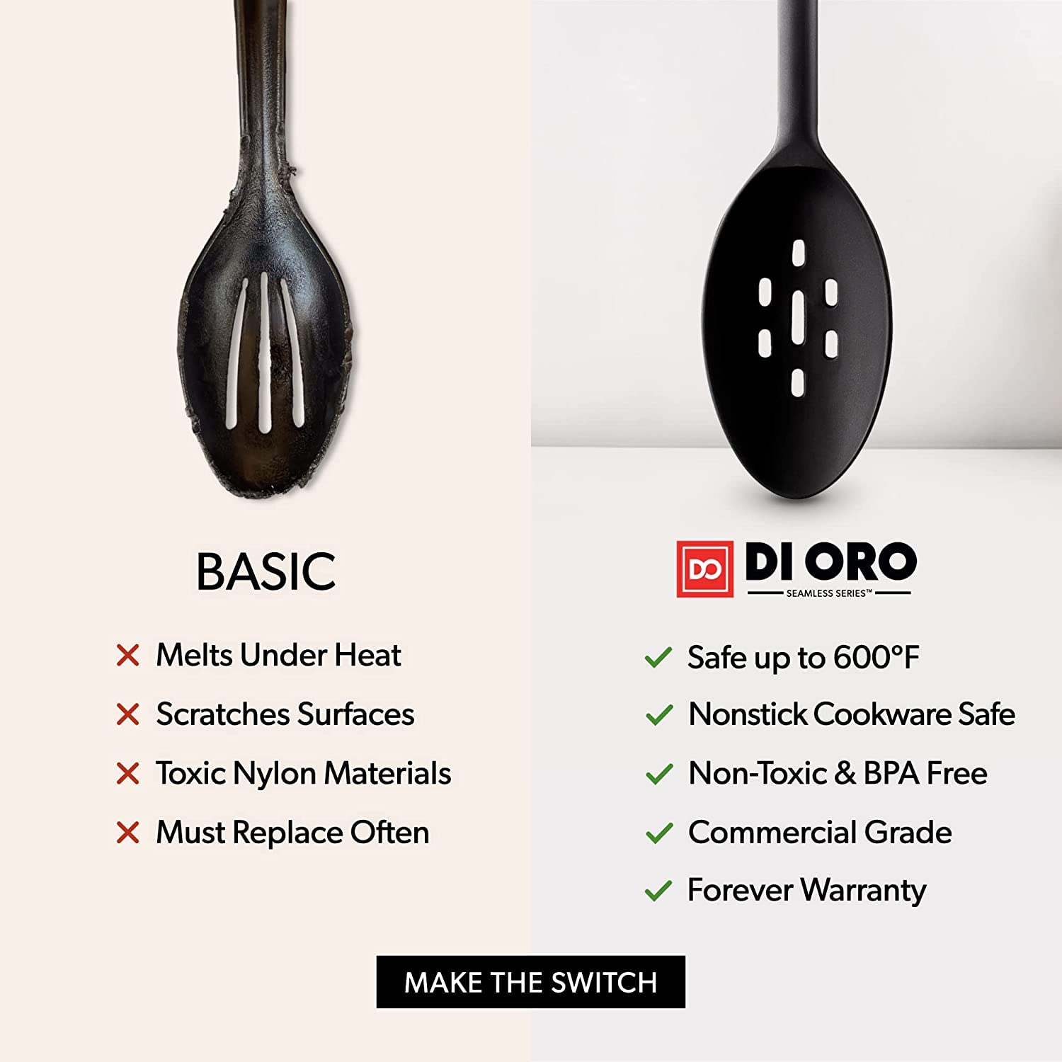 DI ORO 8-Piece Silicone Kitchen Utensil Set - Heat-Resistant up to 600°F - Non-Slip Spatula, Spoon & Spoonula for Cooking & Baking - Dishwasher Safe, Flexible & Durable Black Kitchen Tools - Perfect for Flipping Pancakes, Stirring Sauces & Baking Cookies