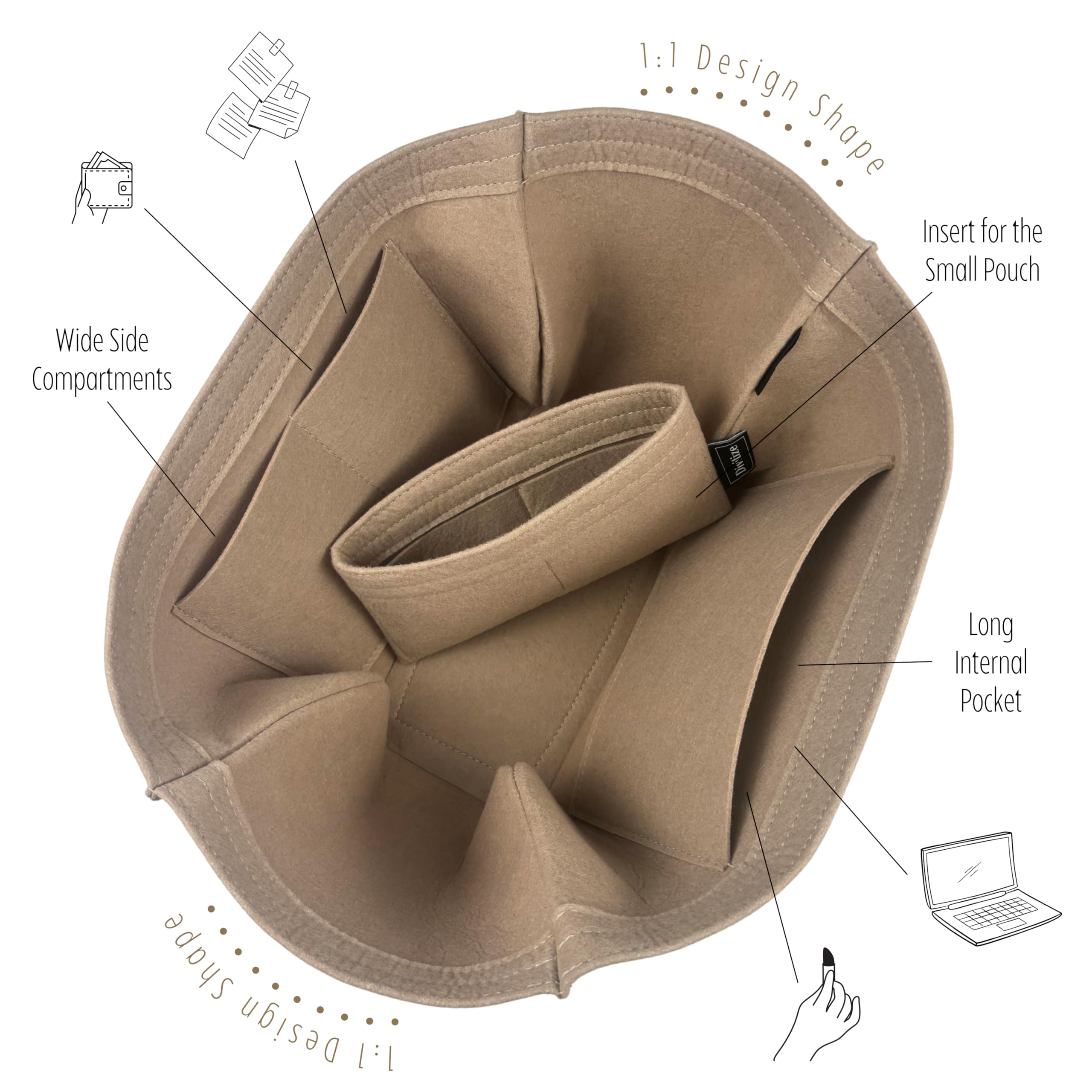 Premium Purse Organizer Insert for Cym* Bags - Handmade Liner Protector with Perfect Fit for Mini & Large Cym* Bags (Beige) | Luxury Bag Accessory for Travel & Daily Organization