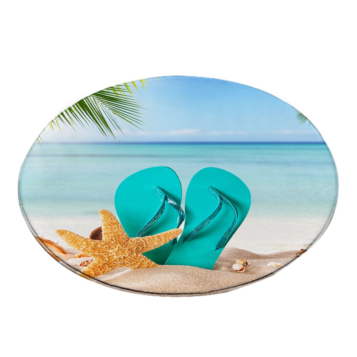 Non-Slip Flip Flops Beach Themed Round Area Rug - Soft & Durable for Living Room, Bedroom, or Outdoor Patio Decor