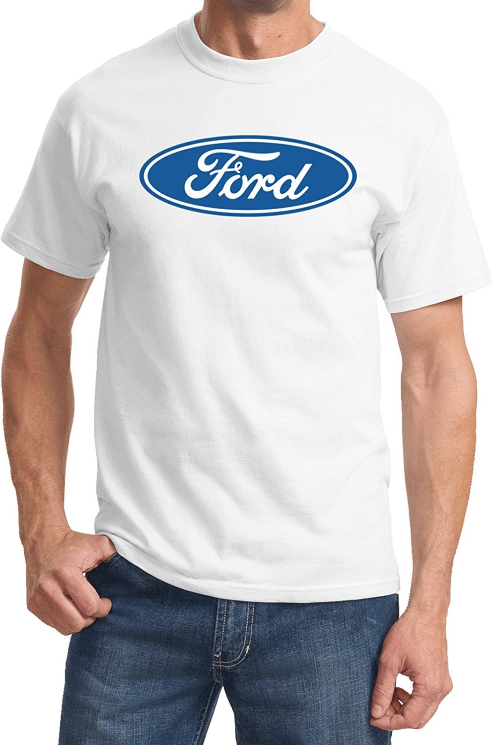 Ford Oval Logo Emblem T-Shirt for Men - Classic White Cotton Tee with Vintage Ford Badge - Perfect for Car Enthusiasts, Casual Wear & Ford Fan Gifts (Size M)