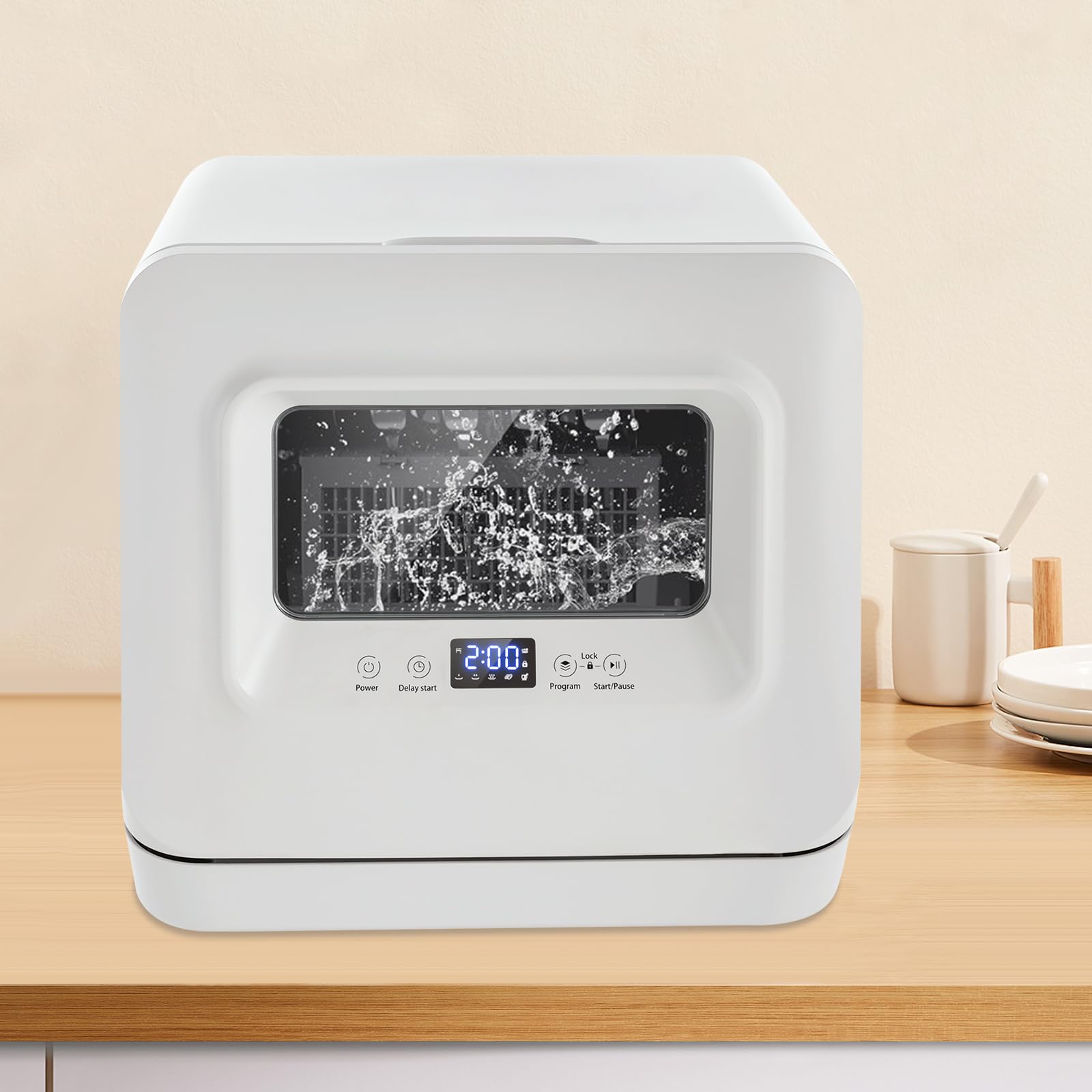 Comfee 120V Portable Countertop Dishwasher - 360° Auto Spray, 785W Air-Cooled Drying, 3-in-1 Mini Washing Machine for Small Kitchens, Apartments, RVs & Camping