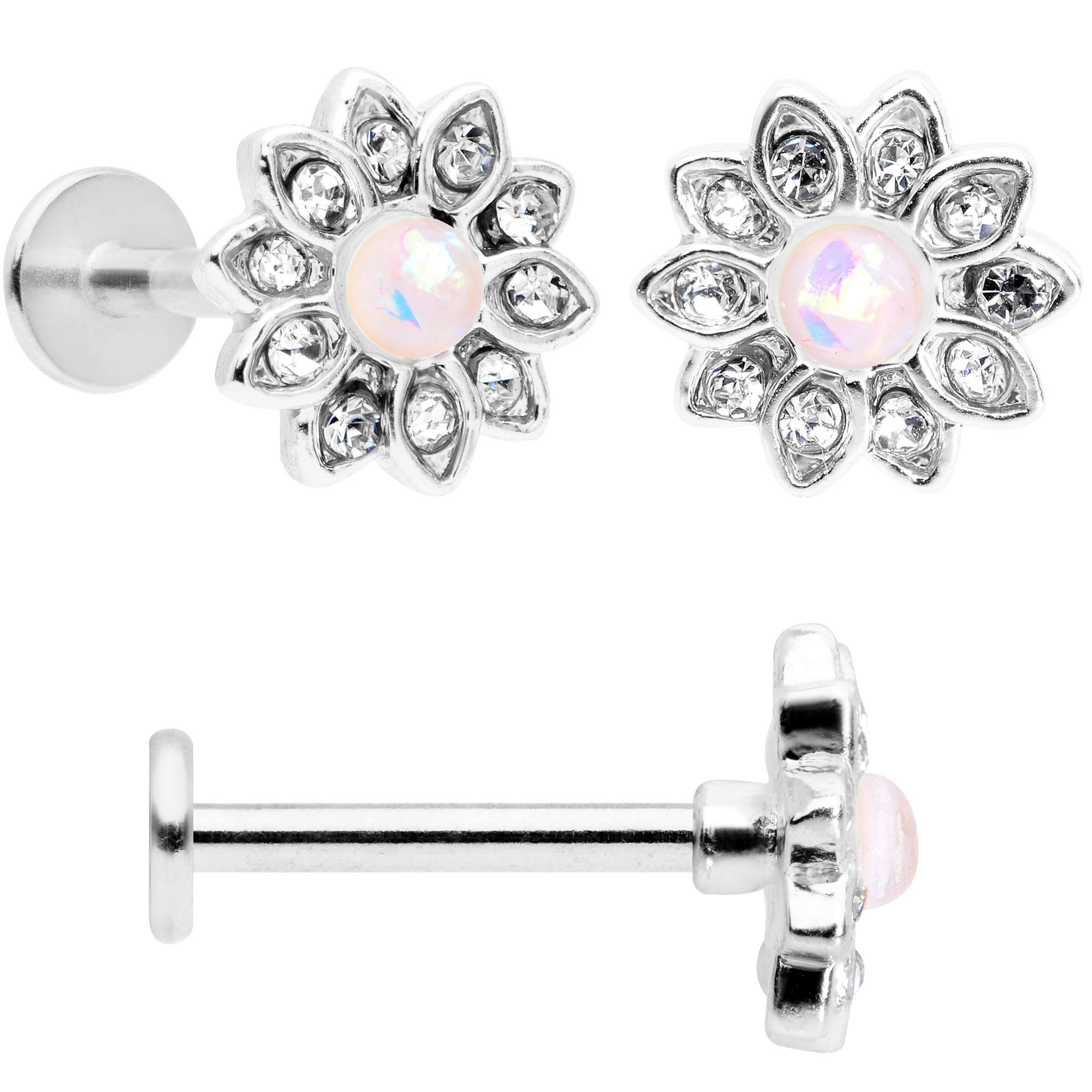 3 Pack 16G 316L Stainless Steel Blooming Flower Cartilage Earrings - 8mm Internally Threaded Flat Back Studs with Clear Accent & Ball End for Helix, Conch, Tragus, Monroe Piercings | Perfect for Everyday Wear, Gifts & Body Jewelry Collections