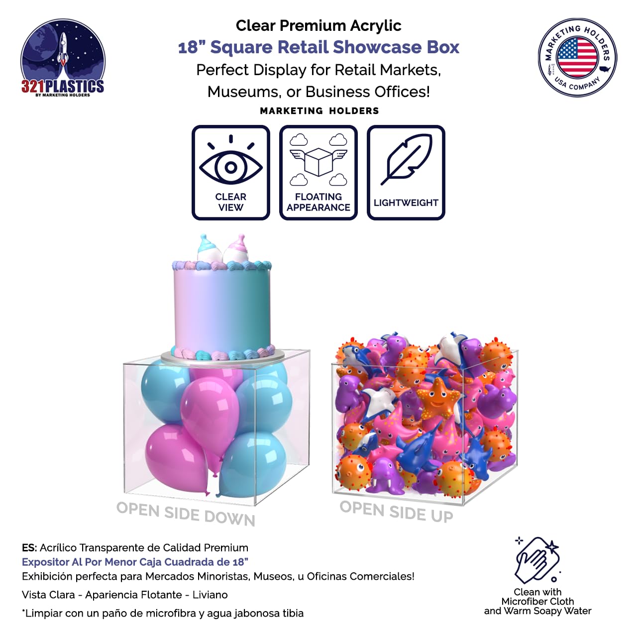 18 Inch Clear Acrylic Display Riser Box - Open Side Square Merchandise Riser for Retail Stores, No Assembly Needed - Perfect for Product Displays, Countertop Storage & Store Organization