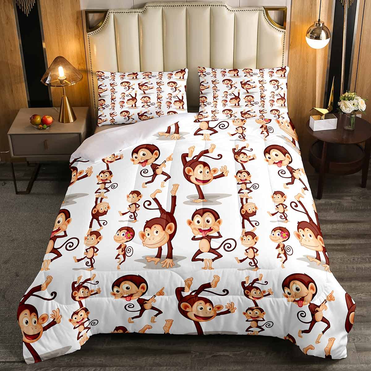 Cute Monkey Comforter Set for Kids - Cartoon Animal Bedding with 2 Pillowcases, Full Size - Perfect for Boys & Girls Bedroom Decor, Birthday Gifts, and Nursery Themes