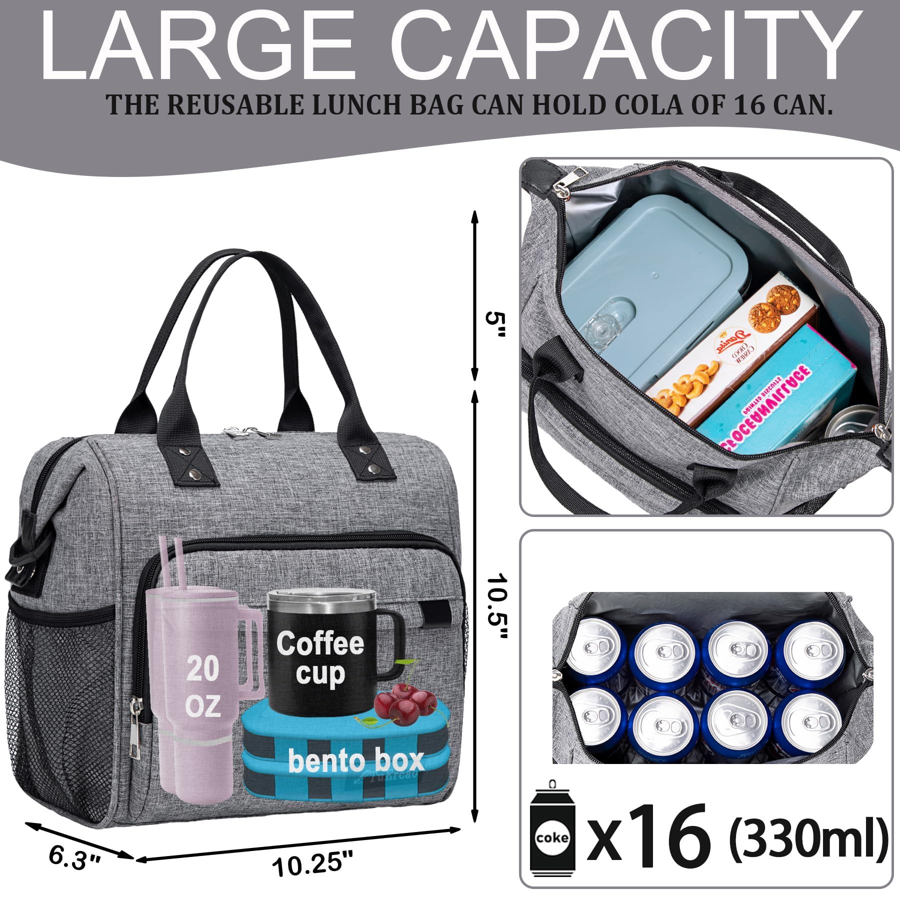 Insulated Lunch Box for Adults - Reusable Thermal Lunch Bag for Men & Women - Perfect for Work, Office, School & Picnics