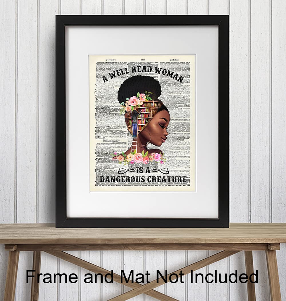 African American Wall Art - Inspirational Black Woman Poster with 'Never Underestimate a Girl With a Book' Quote - Motivational Classroom & Home Decor for BLM Supporters - Perfect for Offices, Dorm Rooms & African American Studies Spaces