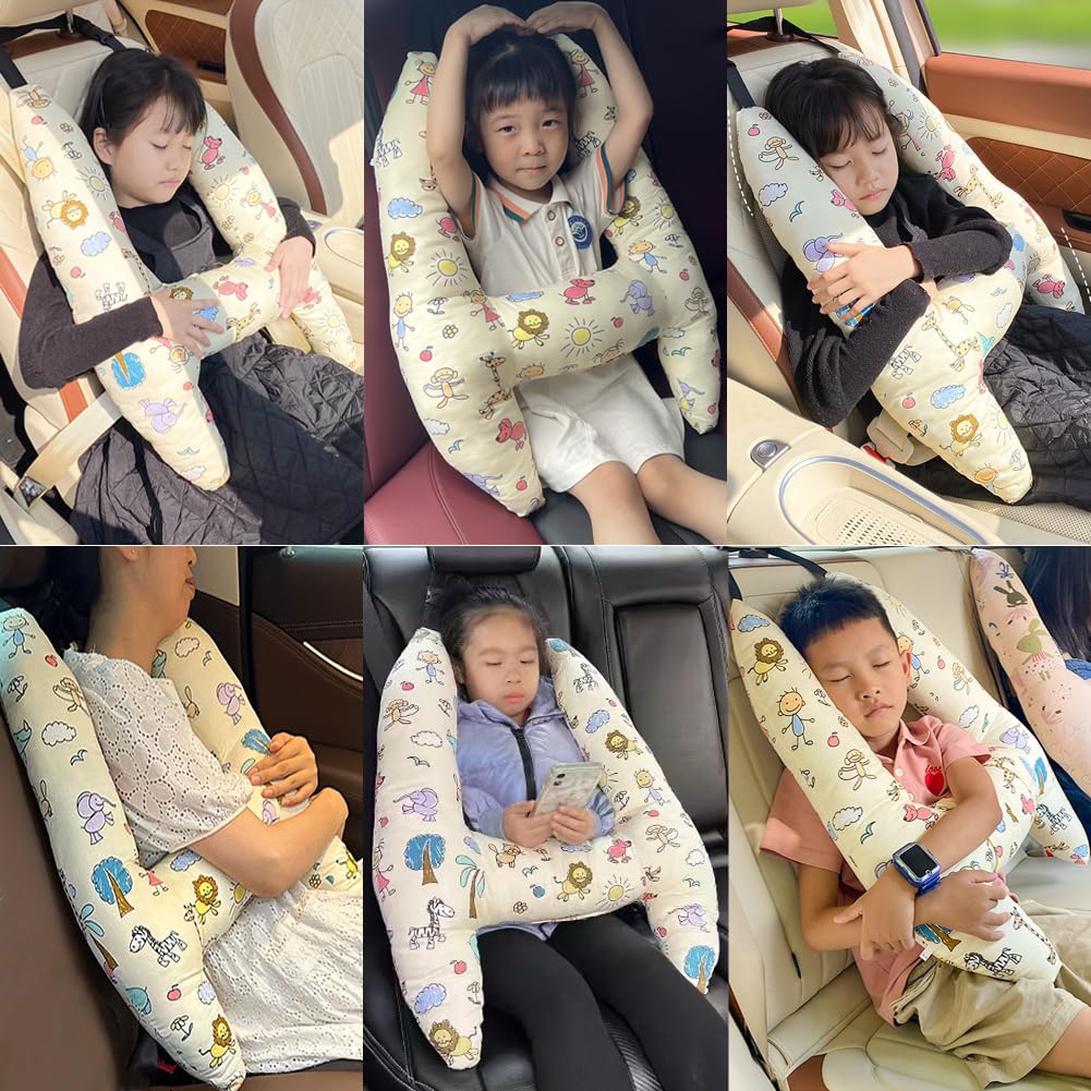 **Soft Car Travel Pillow for Kids & Adults - Neck & Head Support Cushion with Safety Strap - Airplane, Train & Car Seat Headrest - Perfect for Long Trips & Comfortable Sleep**    *(Use Case: Ideal for road trips, flights, train rides, and daily commutes to prevent neck strain and ensure restful sleep.)*