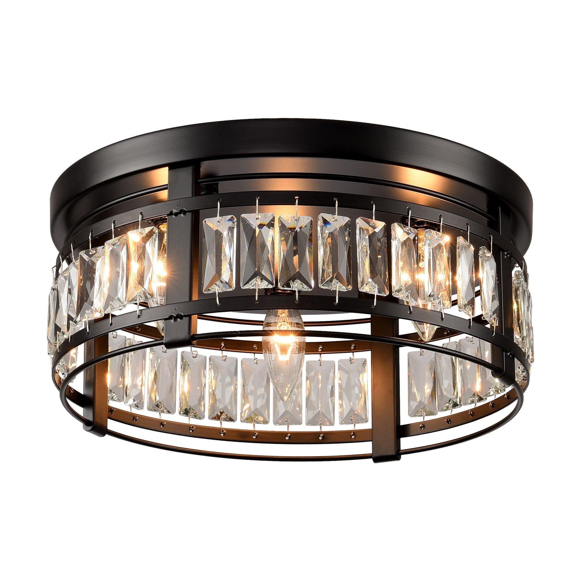 3-Light Modern Crystal Flush Mount Ceiling Fixture - Elegant Lighting for Bedroom, Living Room & Dining Room