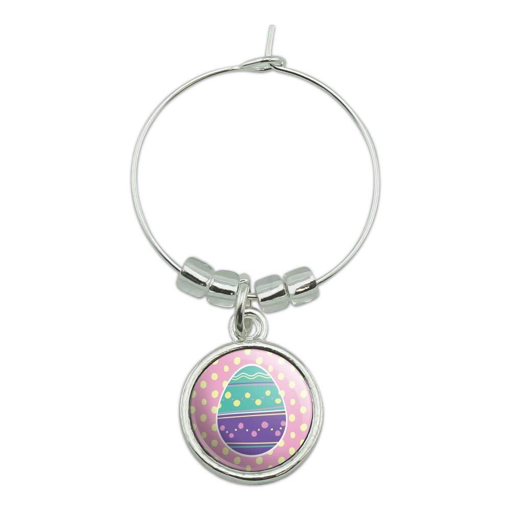 Easter Egg Wine Glass Charms - Turquoise & Purple Polka Dot Drink Markers for Parties, Weddings, and Holiday Celebrations