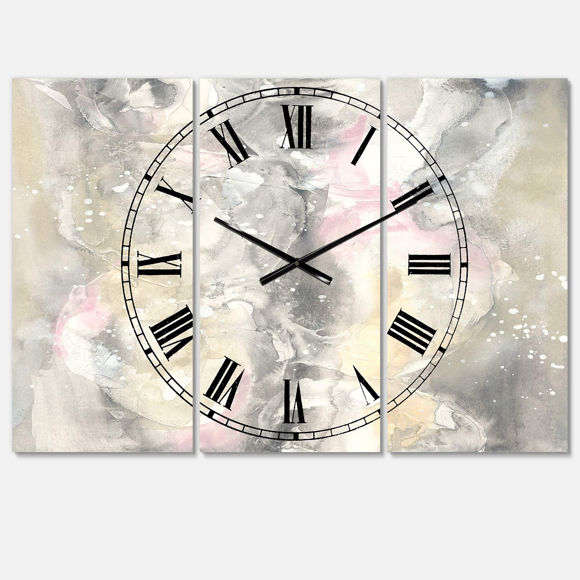 Designart Watercolor Snowflakes II 3-Panel Farmhouse Wall Clock - Rustic Metal Wall Art for Living Room, Bedroom & Office Decor | Perfect for Home, Holiday & Winter Season Decorations