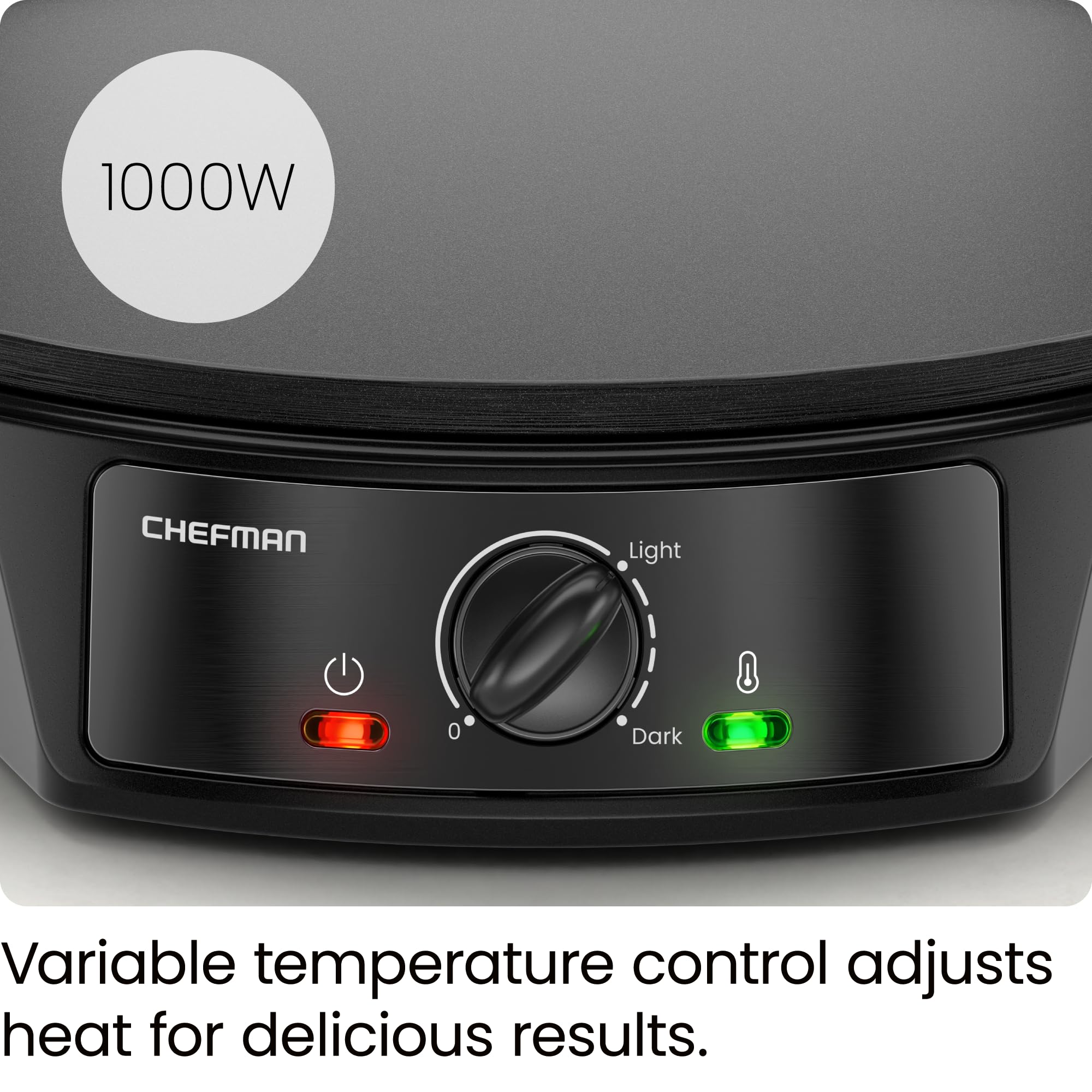 CHEFMAN Electric Crepe Maker with Temperature Control - 12 Inch Nonstick Griddle for Crepes, Pancakes, Waffles, Eggs & Bacon - Includes Batter Spreader & Spatula - Perfect for Breakfast, Brunch & Dessert Making - Black