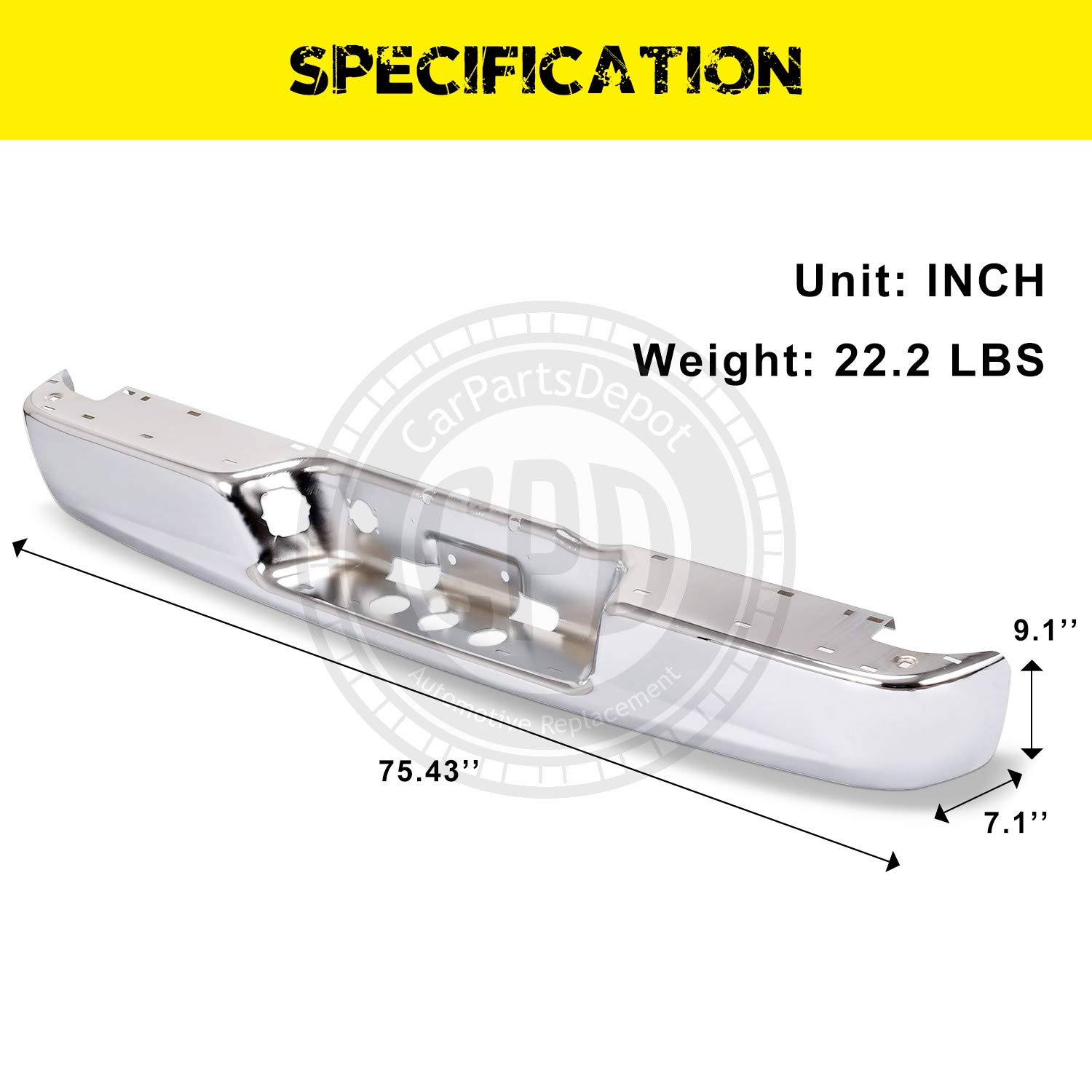 Chrome Steel Rear Bumper Face Bar Compatible with 2002-2009 Dodge Ram 1500/2500/3500 - Replacement for CH1102371 & 68004420AA - Perfect for Truck Upgrades & Off-Road Protection
