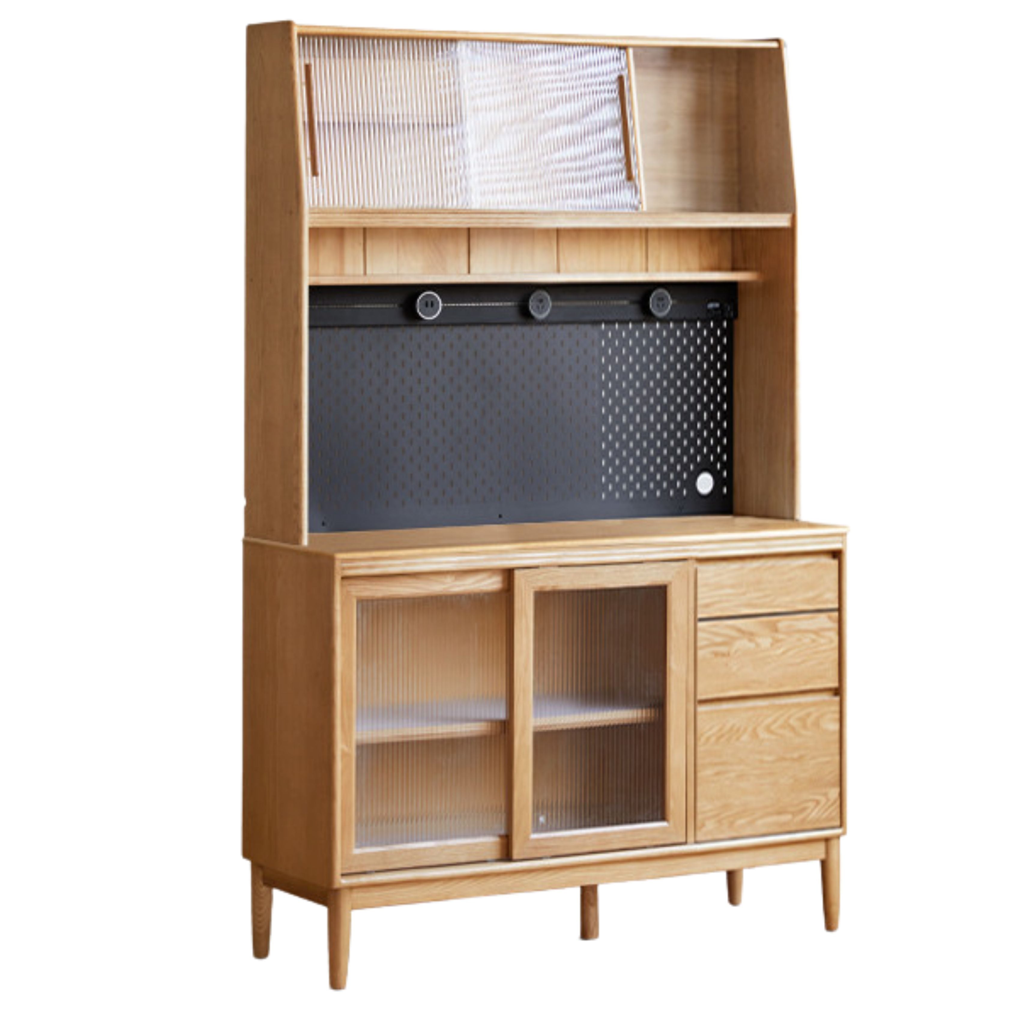 Oak Solid Wood Large Capacity Storage Sideboard - Rustic Buffet Cabinet for Dining Room, Living Room & Entryway Storage