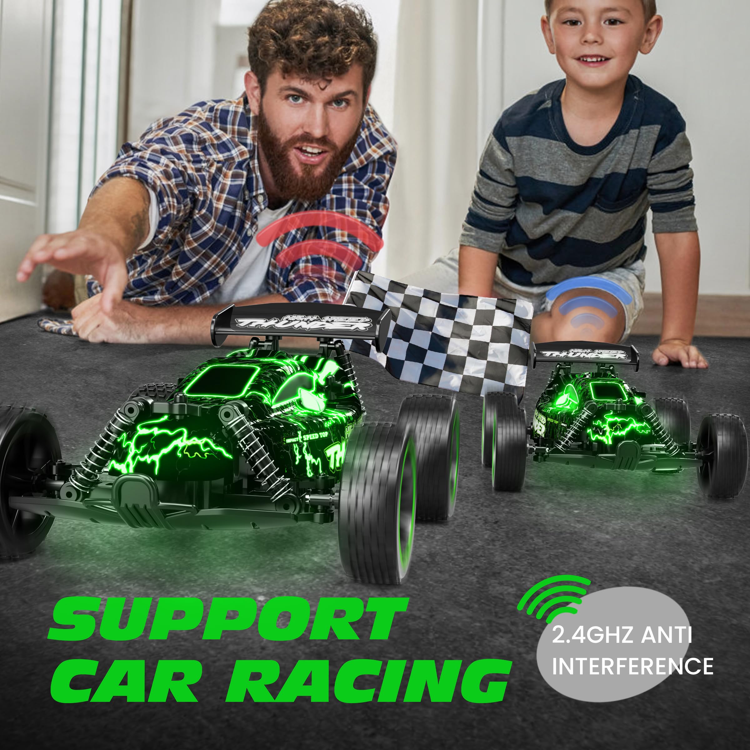 Tecnock 1:18 Scale Remote Control Car for Kids - 2.4GHz 2WD All-Terrain RC Truck with LED Lights & Rechargeable Battery (50 Min Playtime) - Perfect Gift for Boys and Girls | Outdoor Play, Birthday Presents, Backyard Racing