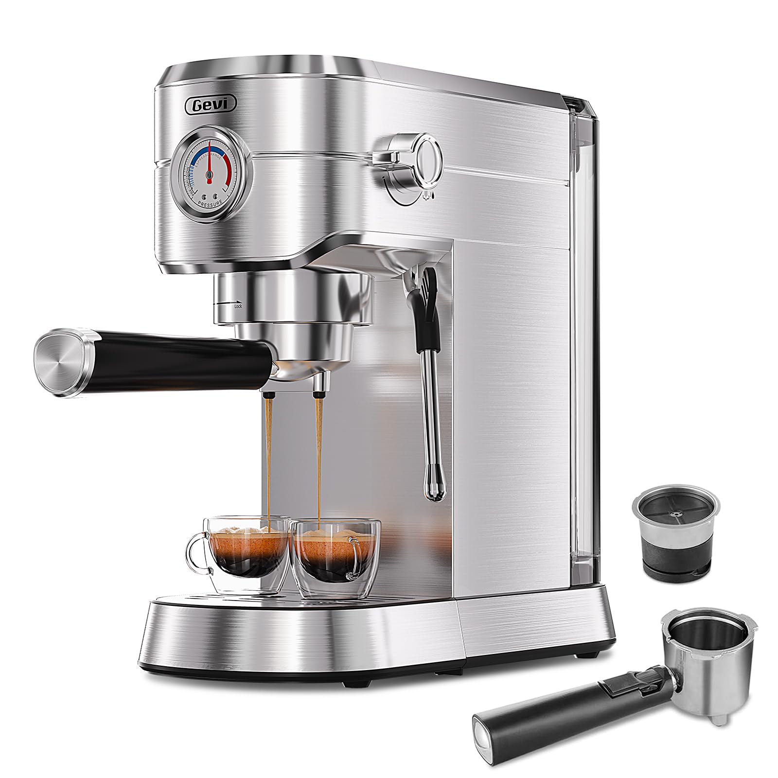 Gevi Commercial Espresso Machine with Milk Frother - Compatible with Nespresso Original Capsules & Ground Coffee - Professional Coffee Maker for Cappuccino, Latte & Espresso - Perfect for Home, Office & Cafe Use