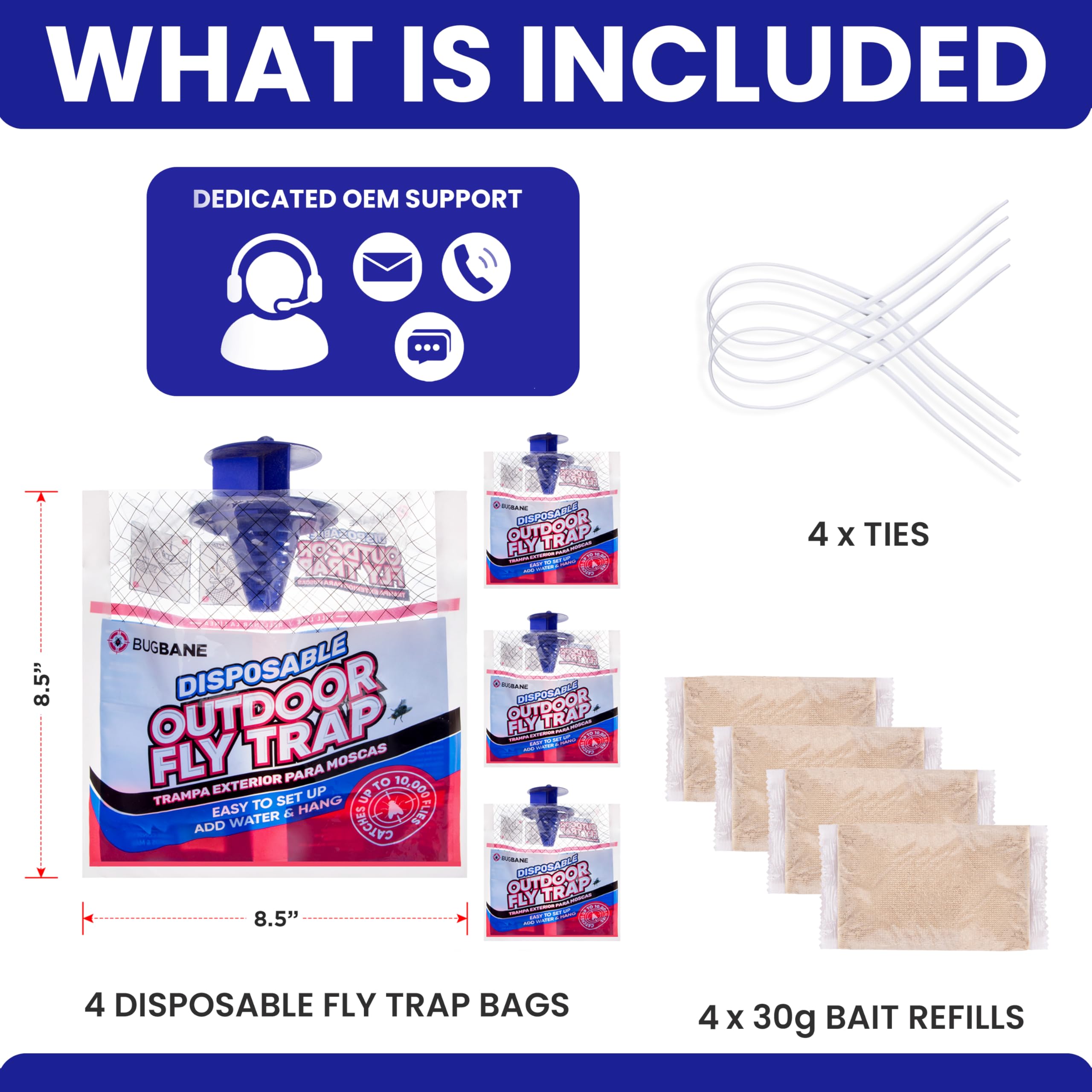 Non-Toxic Outdoor Fly Traps - 4 Pre-Baited Disposable Hanging Fly Catchers for Patio, Yard & Horse Ranch | Effective Bug Control for Filth Flies | Ideal for Outdoor Use Near Trash Cans & Animal Areas