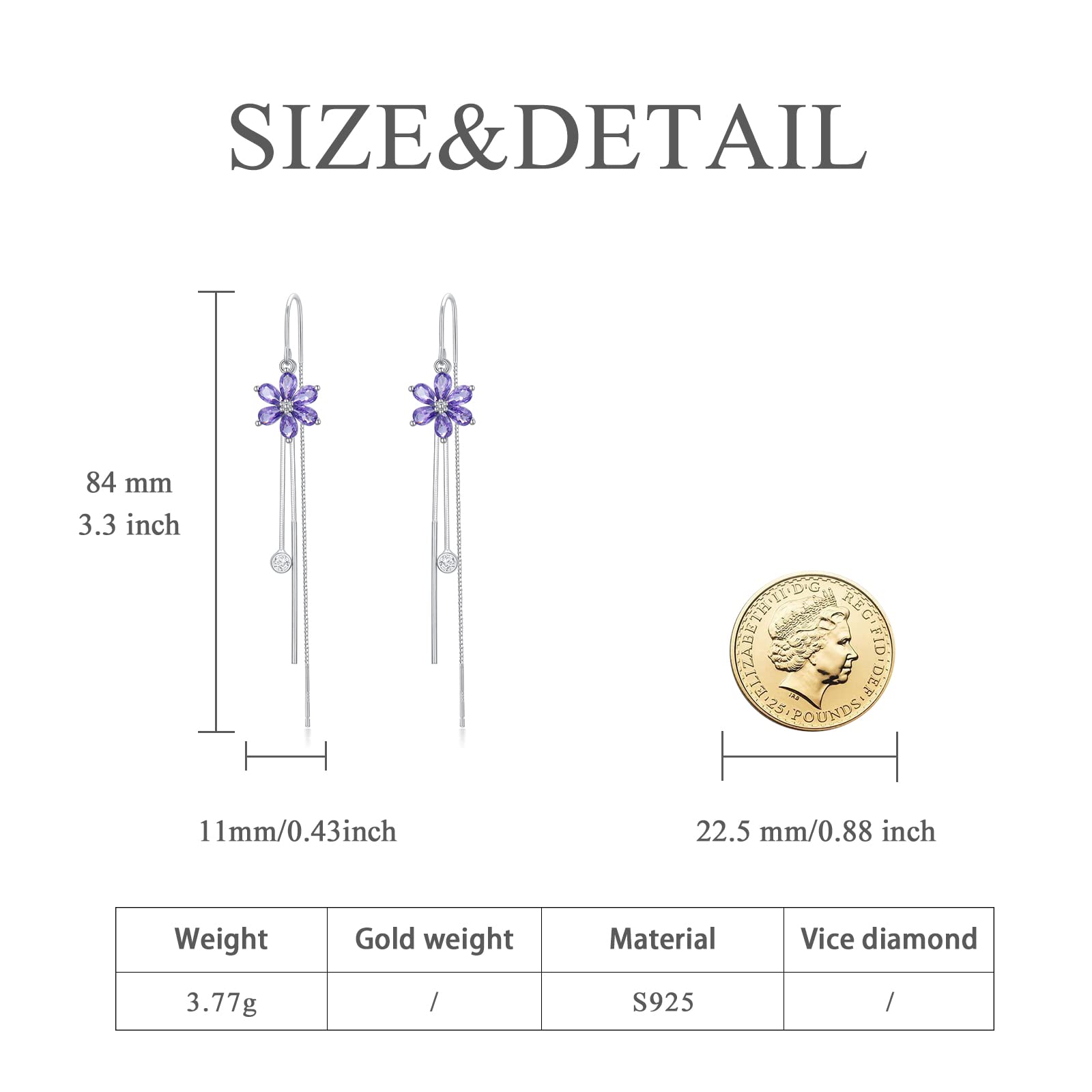Sterling Silver Threader Earrings with CZ Flower, Star, Heart & Butterfly Charms | Elegant Dangle Drop Earrings for Women & Girls | Perfect for Parties, Weddings & Everyday Wear
