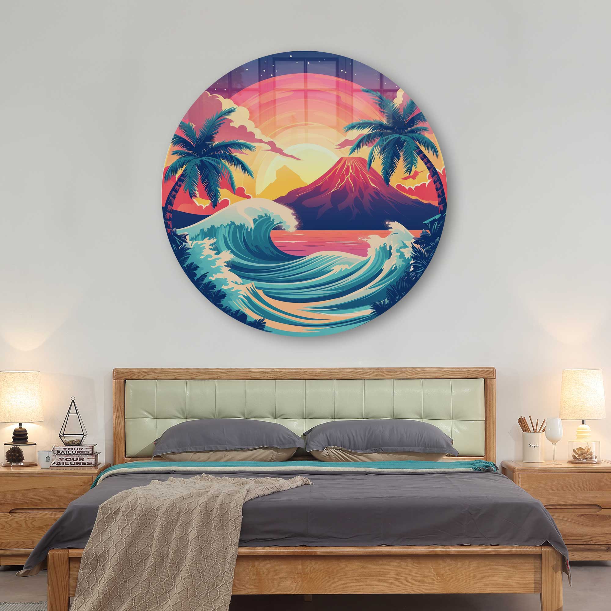 Stunning Sunset Rounded Glass Wall Art - Handmade Modern Home Decor for Living Room, Bedroom & Office - Perfect for Gifts & Interior Design