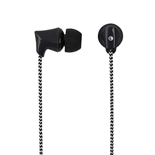 ATIVA Premium Plastic Earbud Headphones with Durable Braided Cable - Noise Isolating In-Ear Headphones for Music & Calls (Black, 1258-3) - Perfect for Commuting, Workouts & Travel