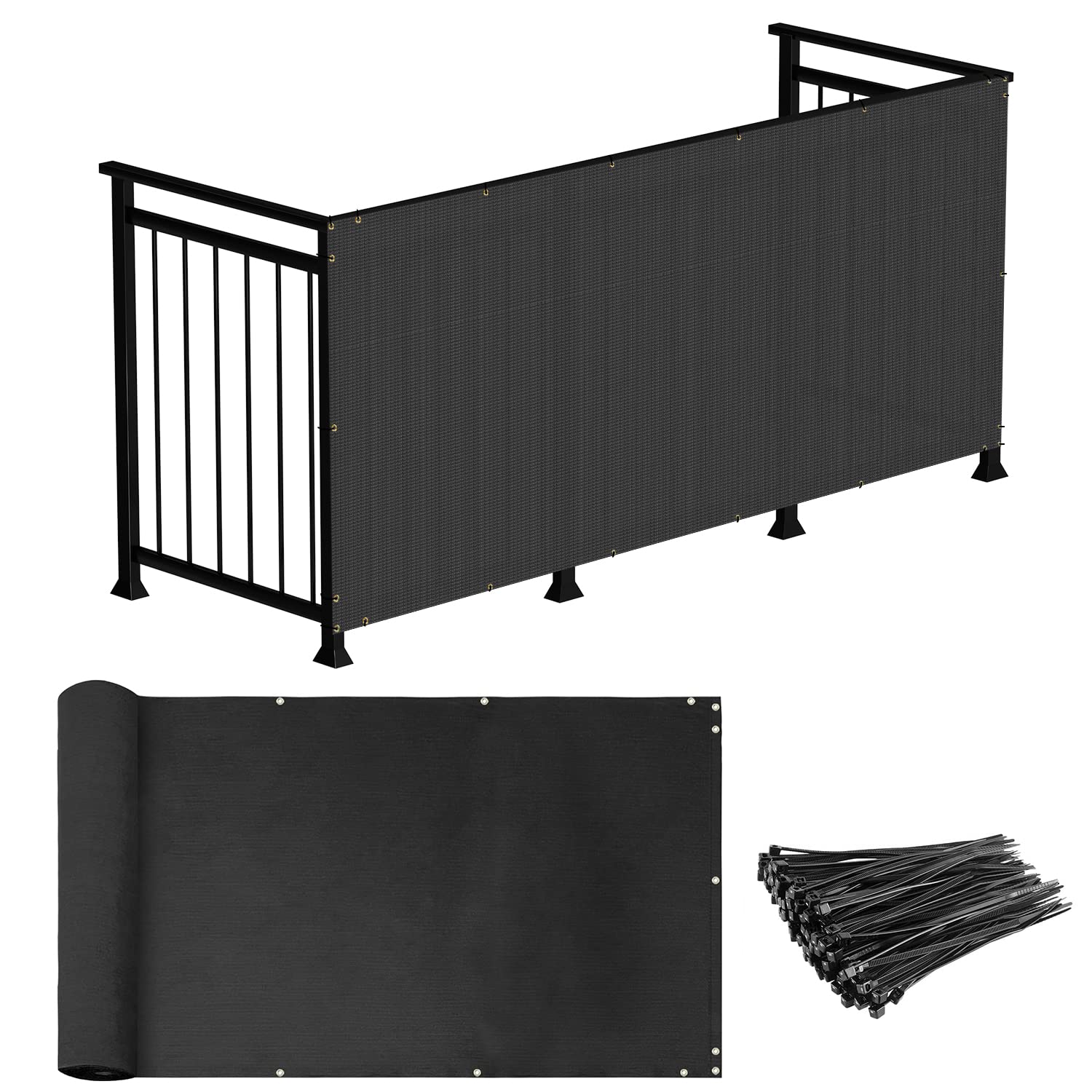 3'x140' Black Deck Balcony Privacy Screen for Pool Fence Railings, Patio, Yard & Porch | Heavy-Duty Wind & Sun Protection | Includes Zip Ties | Perfect for Apartments, Condos & Chain Link Fences