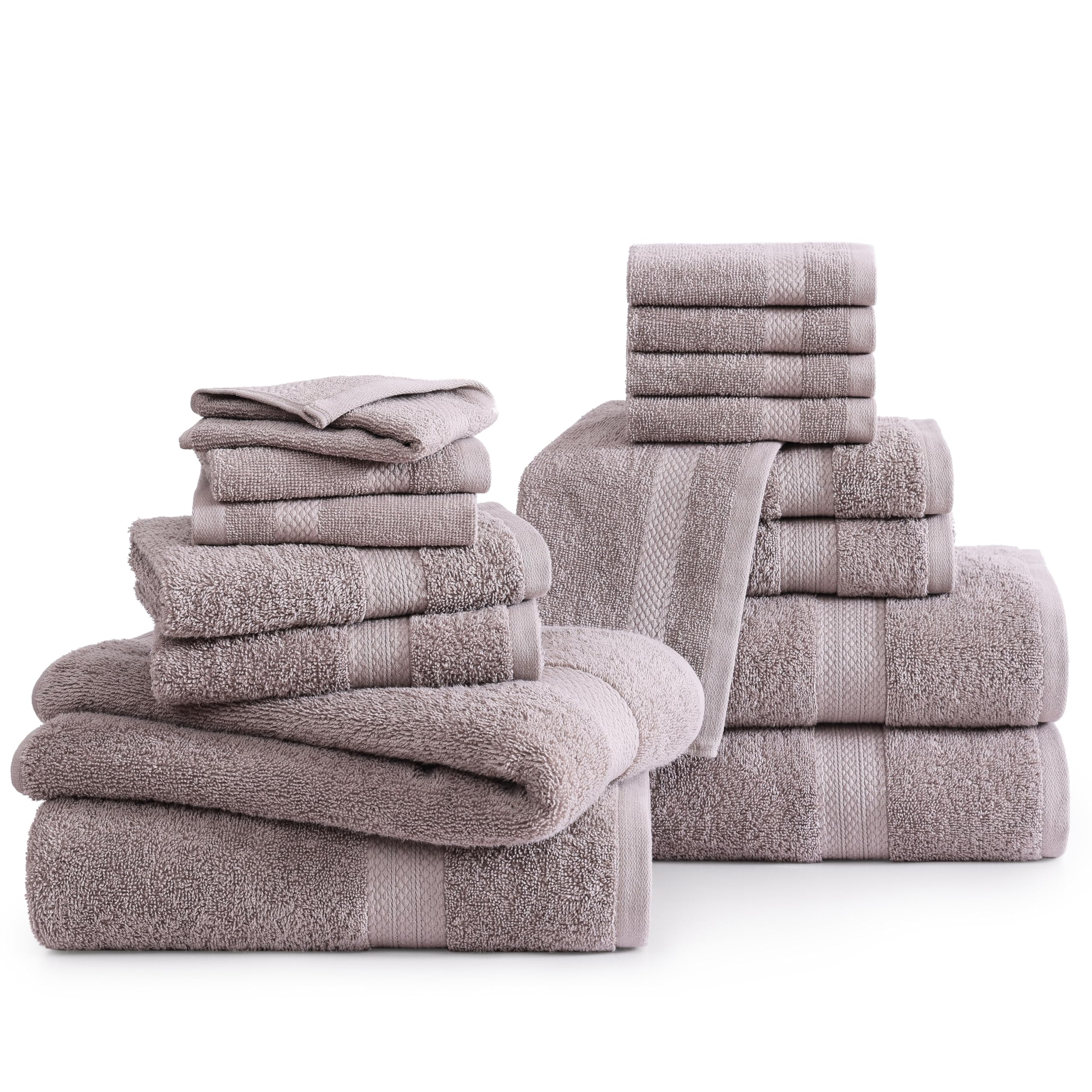 Luxury 16-Piece Bath Towel Set - 100% Premium Cotton, Ultra Absorbent Bathroom Towels, Soft Face & Hand Towels (4 Bath, 4 Hand, 8 Washcloths) - Platinum - Perfect for Spa, Hotel & Home Bathroom Luxury