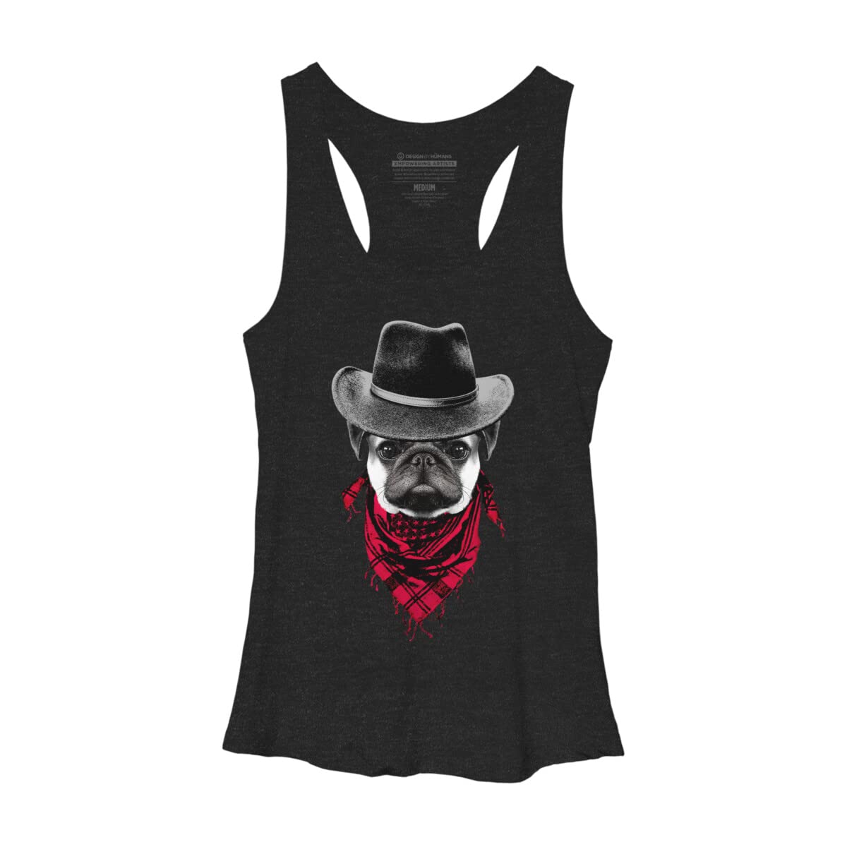 Design By Humans Women's Cowboy Pug Graphic Racerback Tank Top - Cute Dog Lover Apparel for Casual Wear, Summer Outfits & Music Festivals