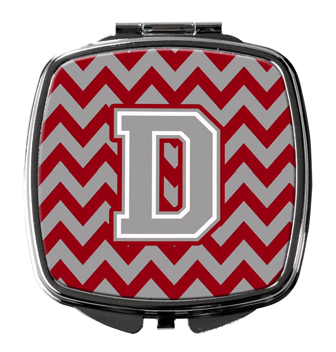 Letter D Chevron Crimson & Grey Compact Mirror - Decorative Travel Makeup Mirror for Women & Girls | Folding Handheld Pocket Mirror | Perfect Gift for Birthdays, Travel & Everyday Use