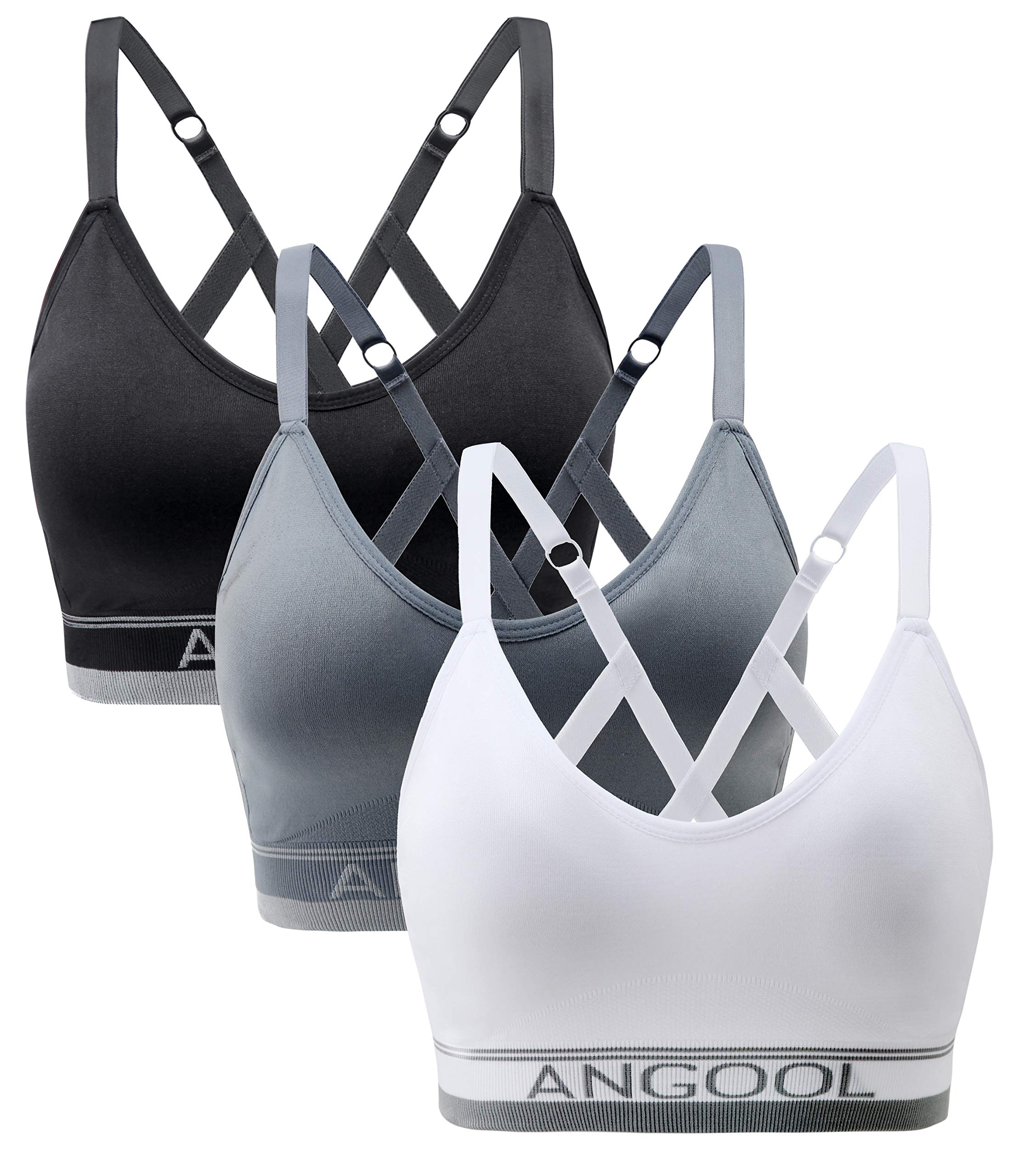 ANGOOL Women's Longline Medium Support Sports Bra - Wirefree Padded Yoga Bra with Adjustable Straps for Running, Gym & Workout