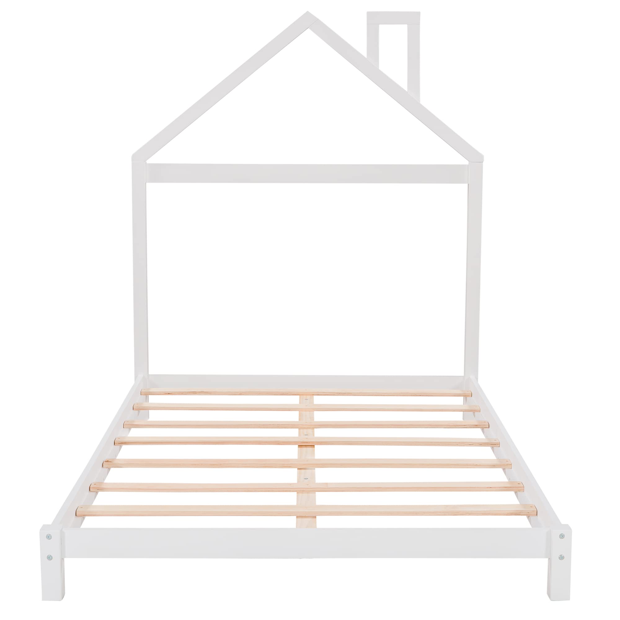 Merax Full Size Platform Bed Frame with House-Shaped Headboard - Sturdy Wooden Bed Base, No Box Spring Needed - Perfect for Kids Rooms, Guest Bedrooms & Cozy Home Decor (White)