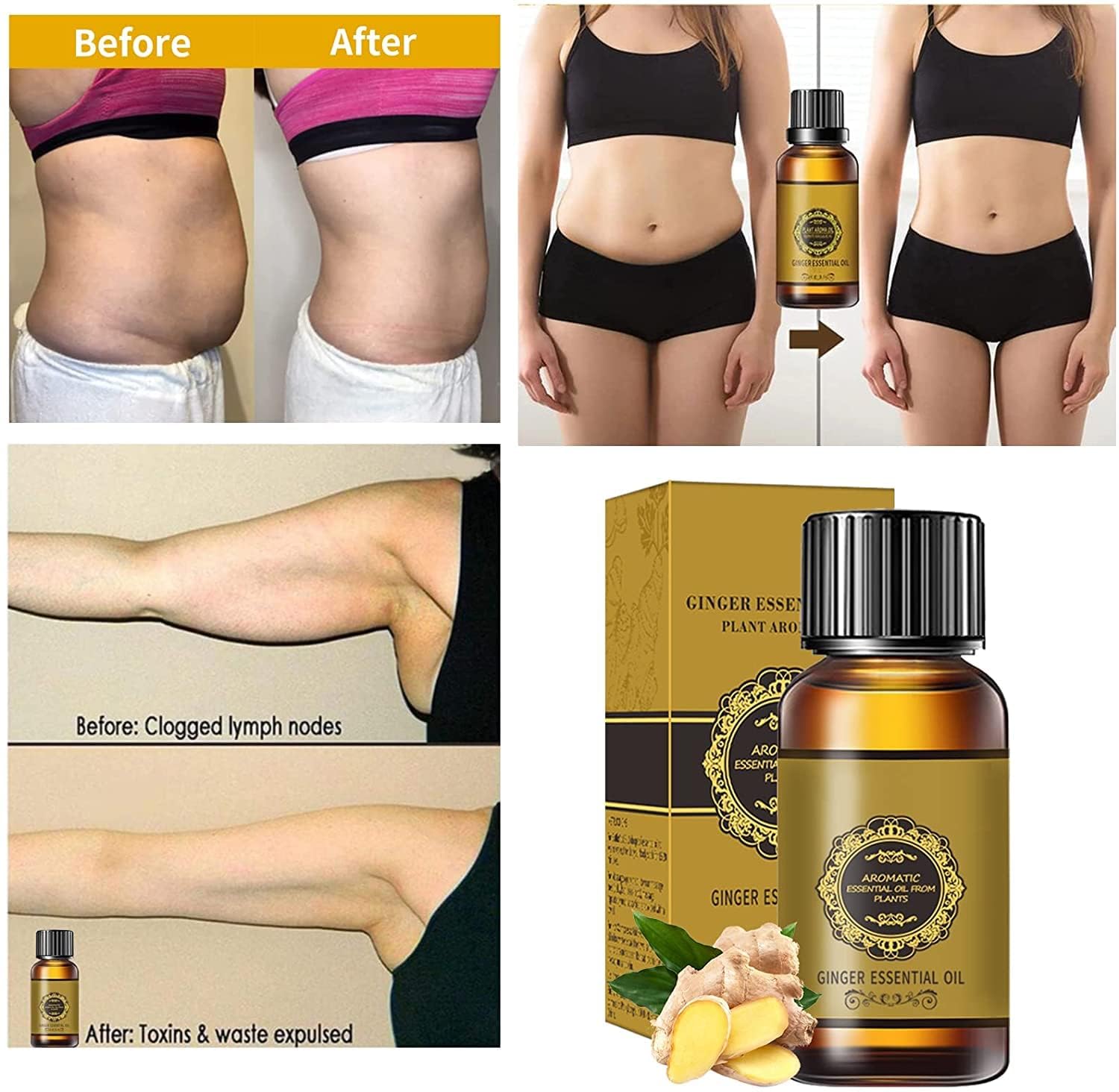 10 Pack Belly Drainage Ginger Oil - Natural Lymphatic Massage Oil with Ginger Essential Oil for Detox, Relaxation & Aromatherapy - Perfect for Spa, Home Massage & Wellness Routine