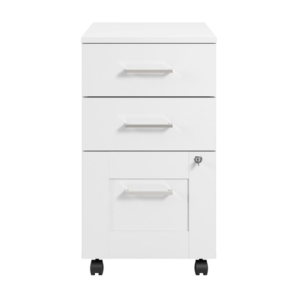 Bush Business Furniture Hampton Heights 3-Drawer Mobile File Cabinet - White Office Storage Organizer for Home & Workspace | Perfect for Document Filing, Office Supplies & Home Organization