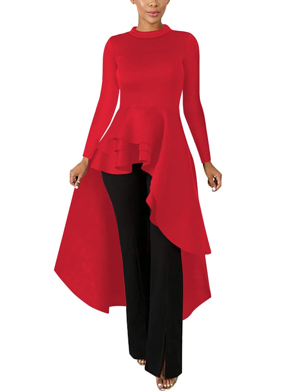 Lrady Women's Casual Shirt Dress - High Low Ruffle Blouse Asymmetrical Peplum Top Long Tunic Dress for Work, Date Night & Summer Outfits