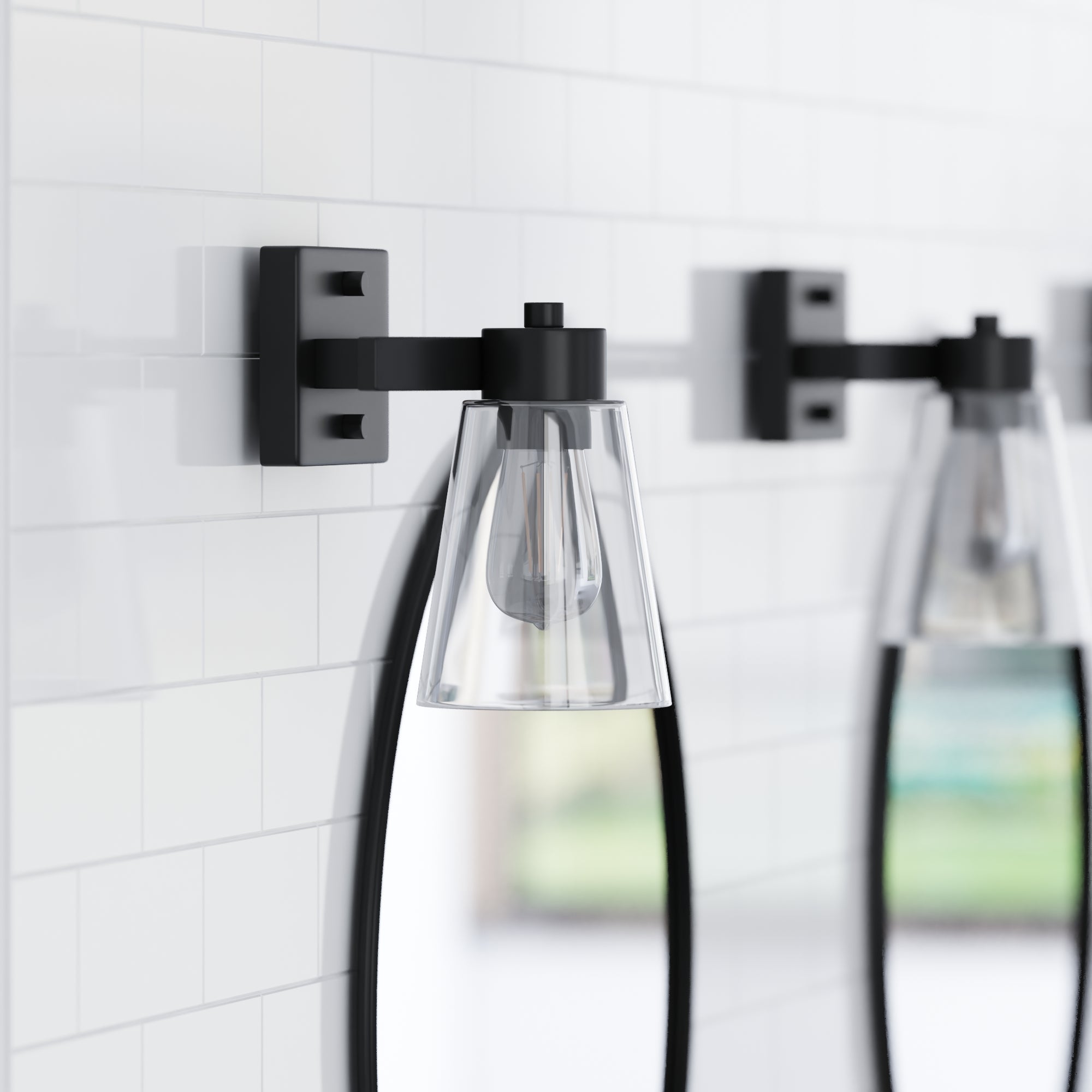 Fairendale Matte Black Vanity Light with Clear Glass Shade - Single Light Bathroom Sconce for Mirror Lighting, Powder Room & Dressing Area
