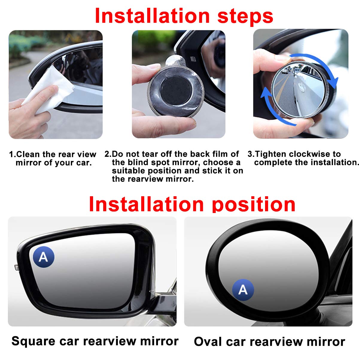 Car Blind Spot Mirror - HD Round Glass Framed Convex Rear View Mirror with Wide Angle & Adjustable Suction Cup for Cars, SUVs, Trucks - Improve Driving Safety & Eliminate Blind Spots