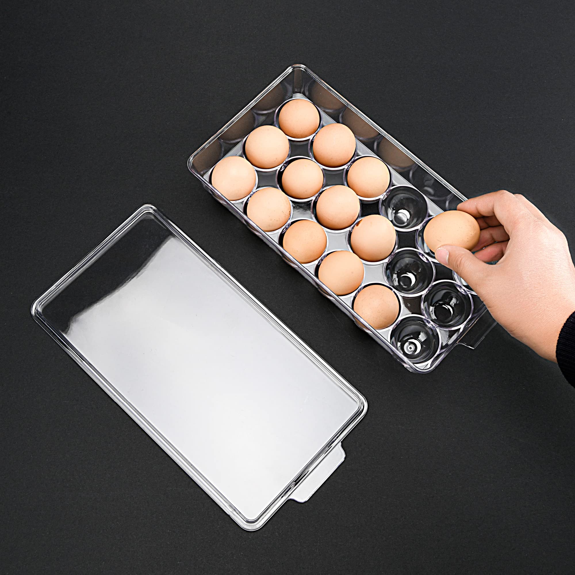 18-Slot Clear Plastic Egg Holder for Refrigerator - Stackable Fridge Organizer with Lid - Perfect for Kitchen Storage & Fresh Egg Preservation (Ideal for Home, Restaurant, and Bakery Use)