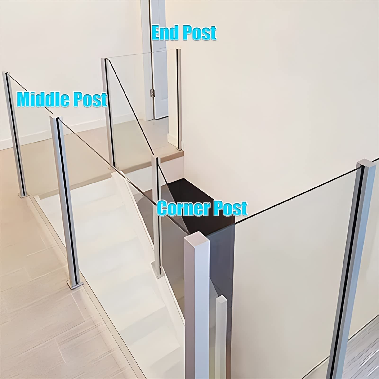 10-12mm Silver Square Glass Panels Plastic Plates Guardrail Clamps - Stainless Steel Base Rail Posts for Attic Staircase, Hotel Patio, Fencing System - Perfect for Home Decoration, Commercial Spaces & Outdoor Safety