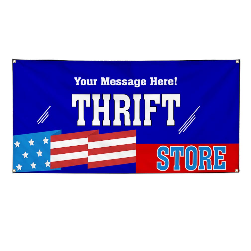 Custom Industrial Vinyl Banner - American Flag Design, Multiple Sizes (48x120 Inches) with 10 Grommets - Weatherproof, Durable for Outdoor Use - Perfect for Yard Signs, Thrift Stores, and Patriotic Displays