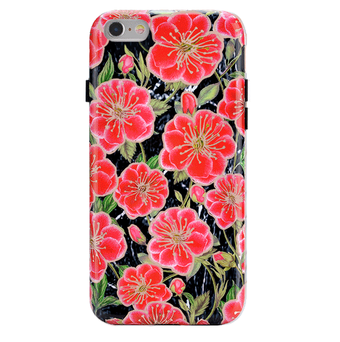 Black Hibiscus Rose Gold Chrome Floral iPhone Case - Stylish Protective Cover for iPhone 13/14/15 Pro Max - Perfect for Everyday Use, Travel & Gift Giving