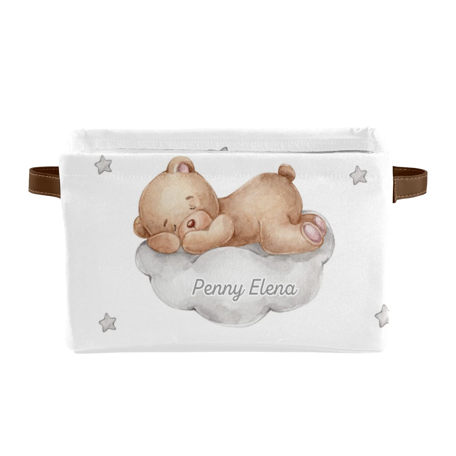 Personalized Bear Sleep Moon Stars Storage Bins - 4 Pack Durable Cube Organizers with Handles for Nursery, Wardrobe & Toy Organization | Perfect for Kids' Room, Closet & Playroom Storage
