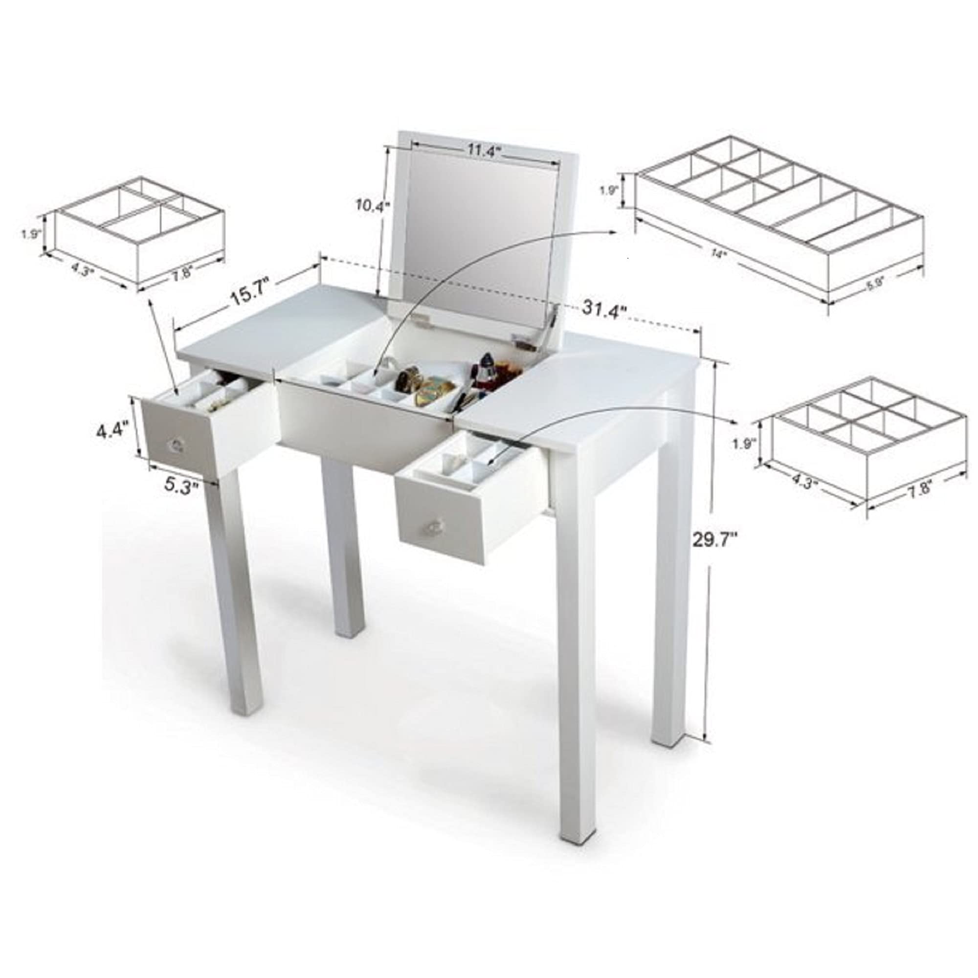 White Wooden Vanity Table with Flip-Top Mirror - Makeup Desk & Writing Desk for Bedroom, Dressing Room & Home Office | Elegant & Functional Furniture