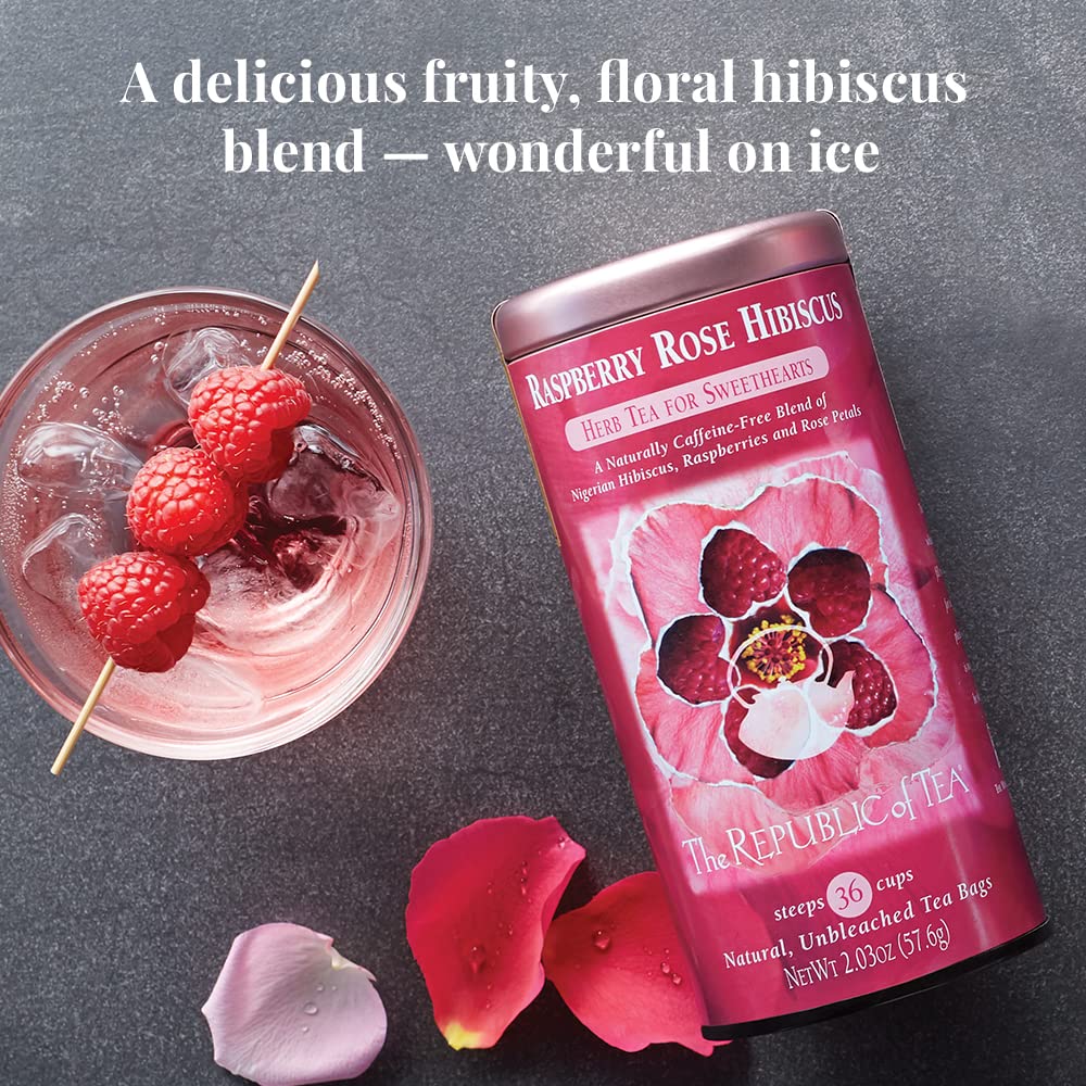 Republic of Tea Raspberry Rose Hibiscus Herbal Tea - Caffeine-Free, 250 Tea Bags | Perfect for Relaxation, Afternoon Tea & Wellness Rituals