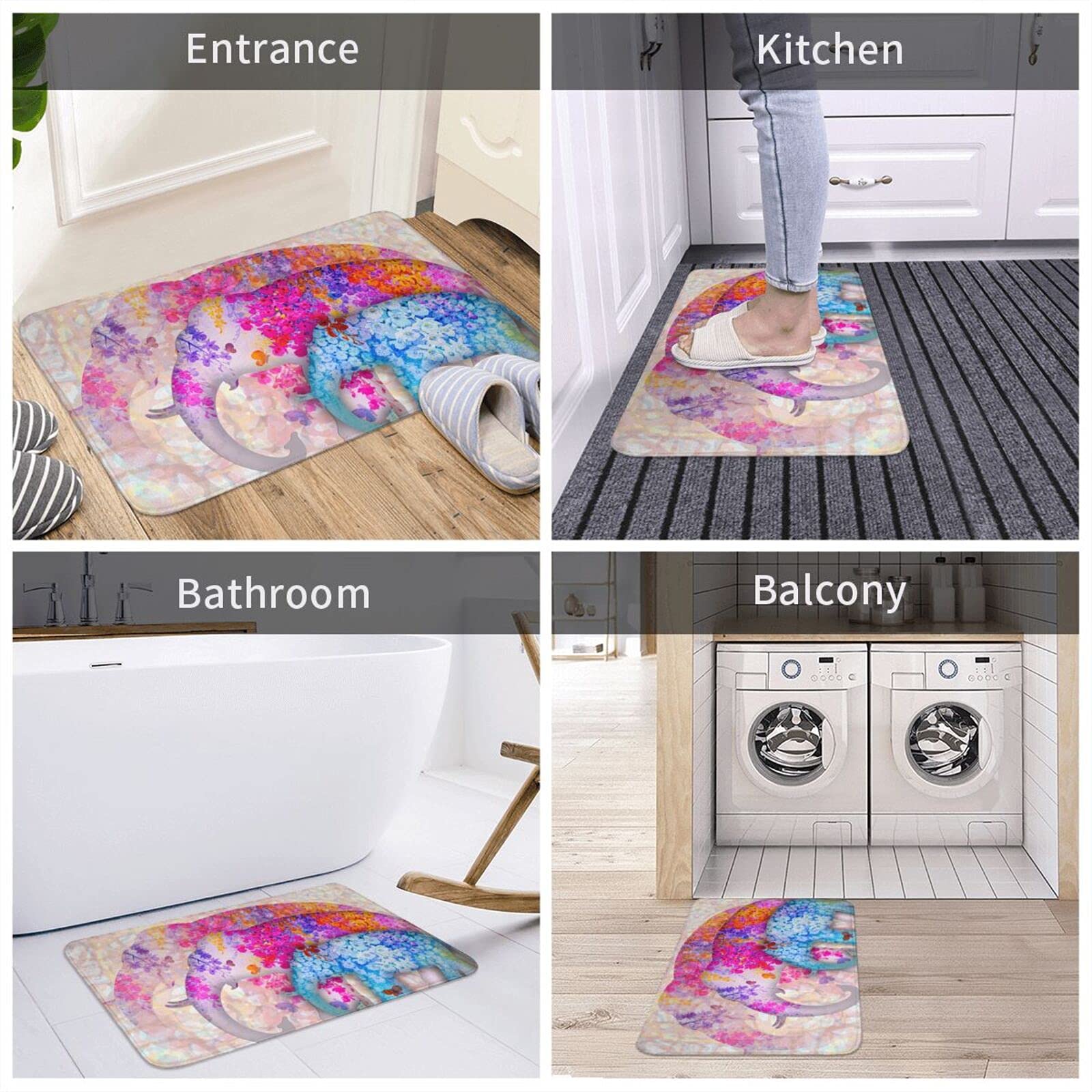 Soft Plush Non-Slip Absorbent Elephant Flower Bath Mat - Washable Bathroom Rug for Shower, Kitchen Sink & Floor Decor - Perfect for Modern Homes, Spa Bathrooms & Cozy Nursery Decor
