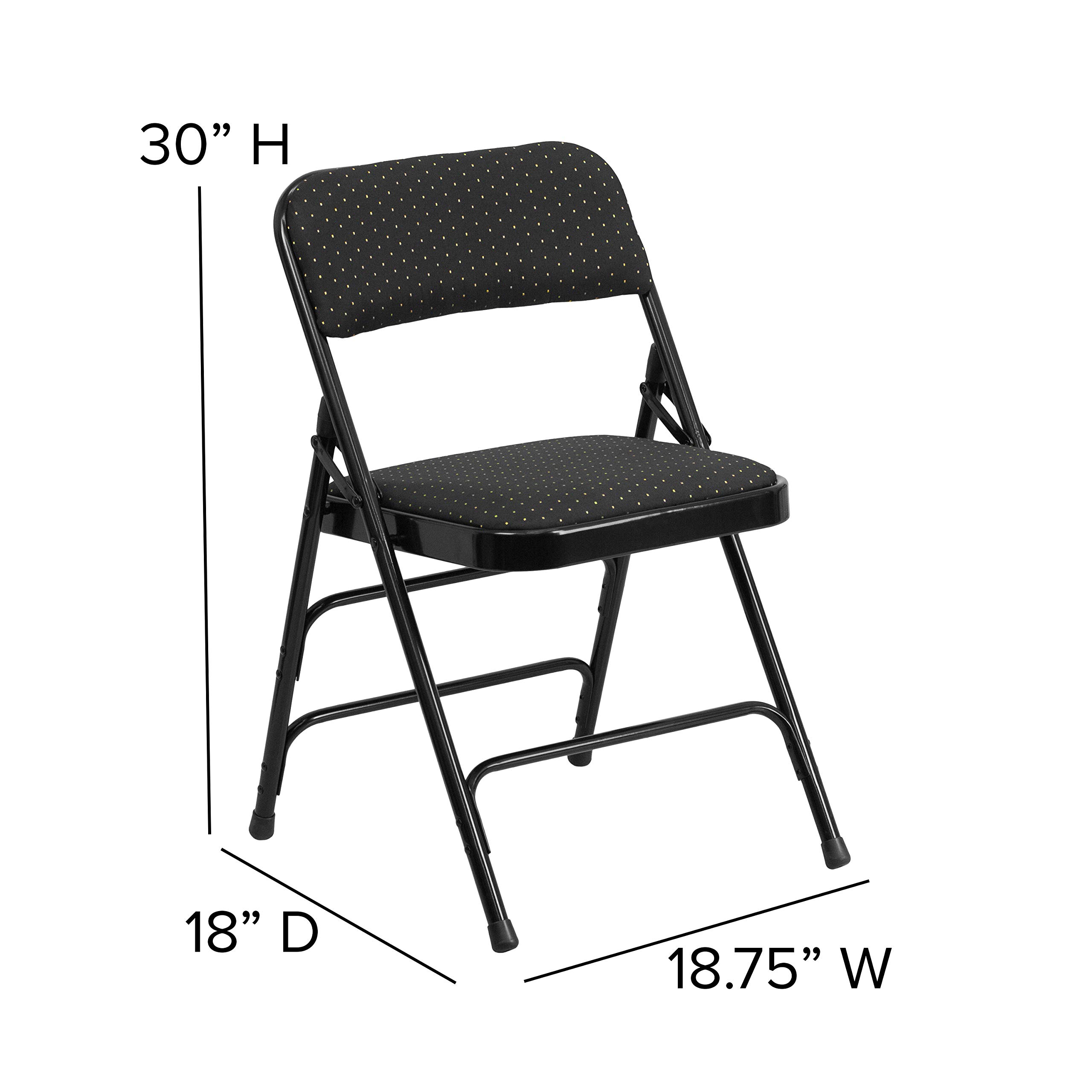 EMMA + OLIVER 2 Pack Black Patterned Metal Folding Chairs - Heavy Duty Triple Braced Curved Design for Indoor/Outdoor Events, Parties, Weddings & Camping