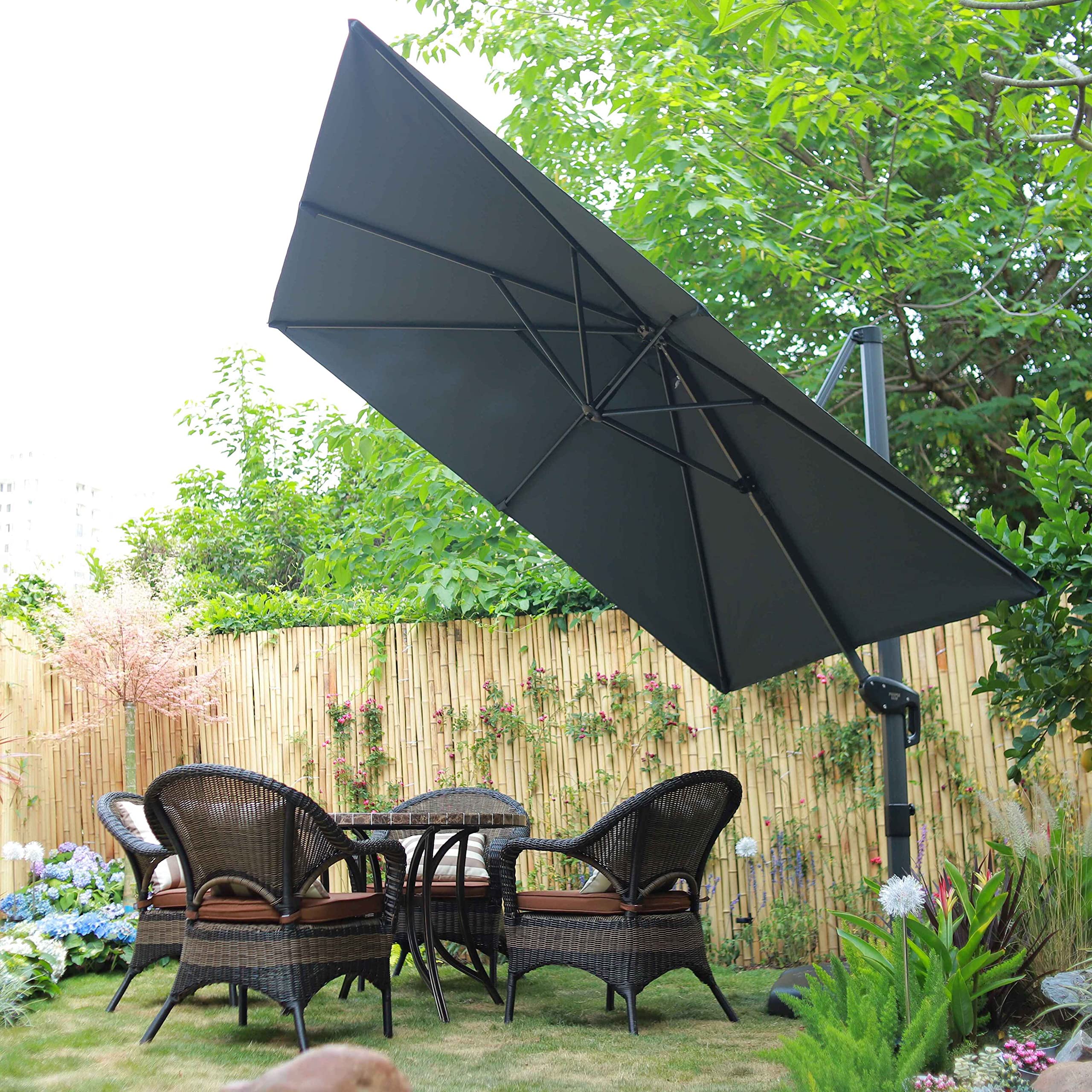 PURPLE LEAF 8ft Outdoor Cantilever Patio Umbrella - 360° Rotating Aluminum Offset Square Umbrella for Garden, Deck, Pool & Backyard (Grey) | Perfect for Shade in Outdoor Dining & Lounging Areas