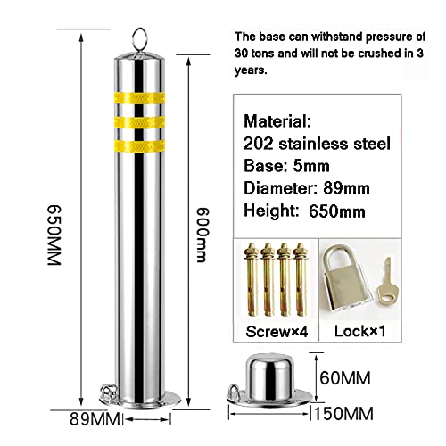 Stainless Steel Parking Lot Barriers - Reflective Road Markers & Sign Posts with Heavy Duty Base (650x89mm) for Parking Control, Traffic Safety, and Warehouse Security