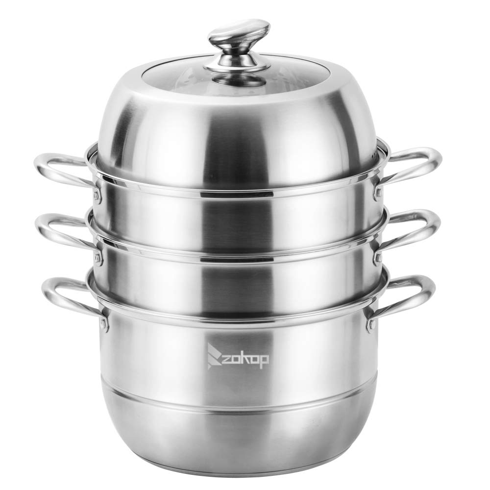 Premium 4-Layer 304 Stainless Steel Steamer Basket - 11 Inch (28cm) with 2 Stackable Steamers & 2 Full Grids - Perfect for Vegetables, Dumplings & Seafood Cooking