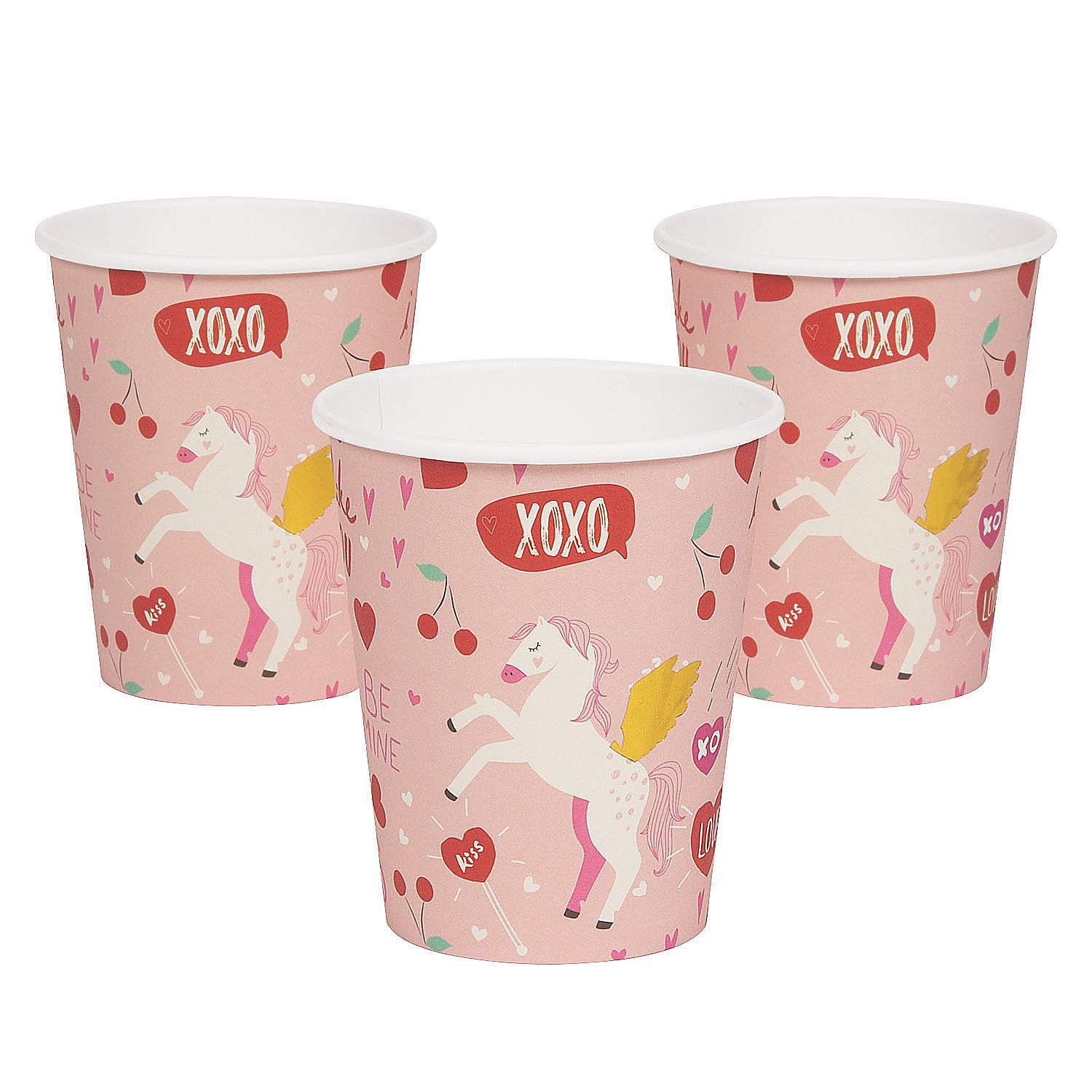 Valentine Unicorn Cups - 8-Piece Party Supplies Set for Kids Birthday, Valentine's Day & Themed Celebrations - Fun Express