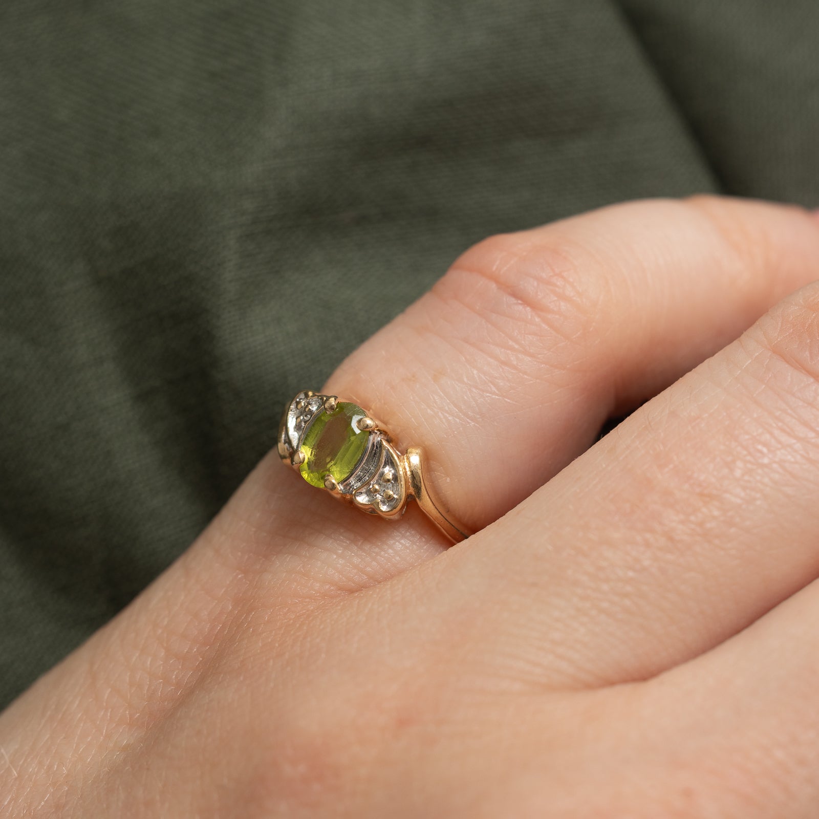 Peridot & Diamond Bypass Ring - 0.44ct Peridot & 0.01ct Diamond - Size 3 - Elegant Green Gemstone Jewelry for Women - Perfect for Weddings, Anniversaries & Special Occasions