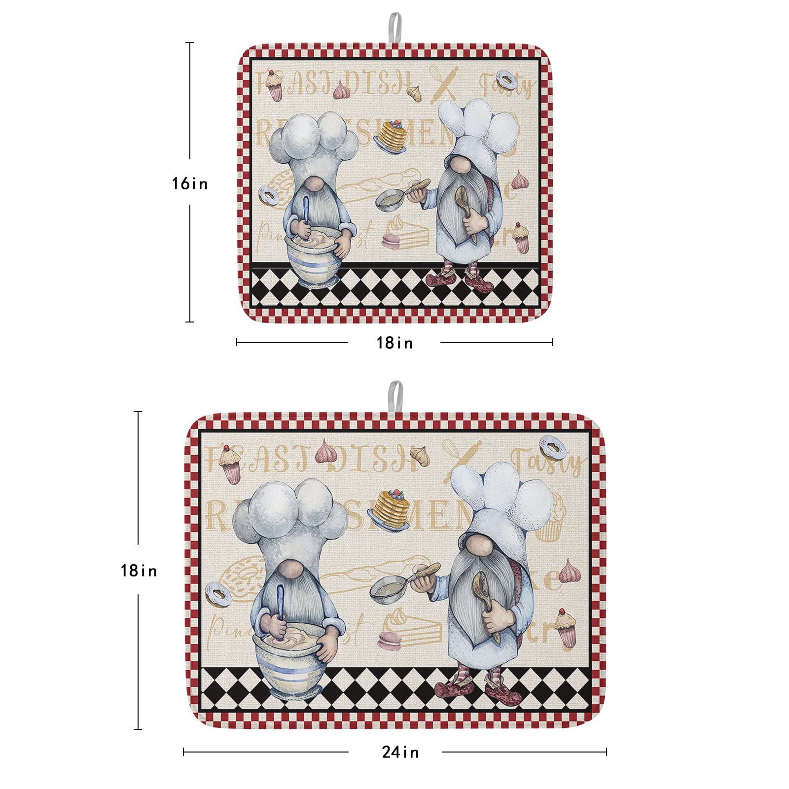 Fat Chef Kitchen Decor Checkered Dish Drying Mat - 16